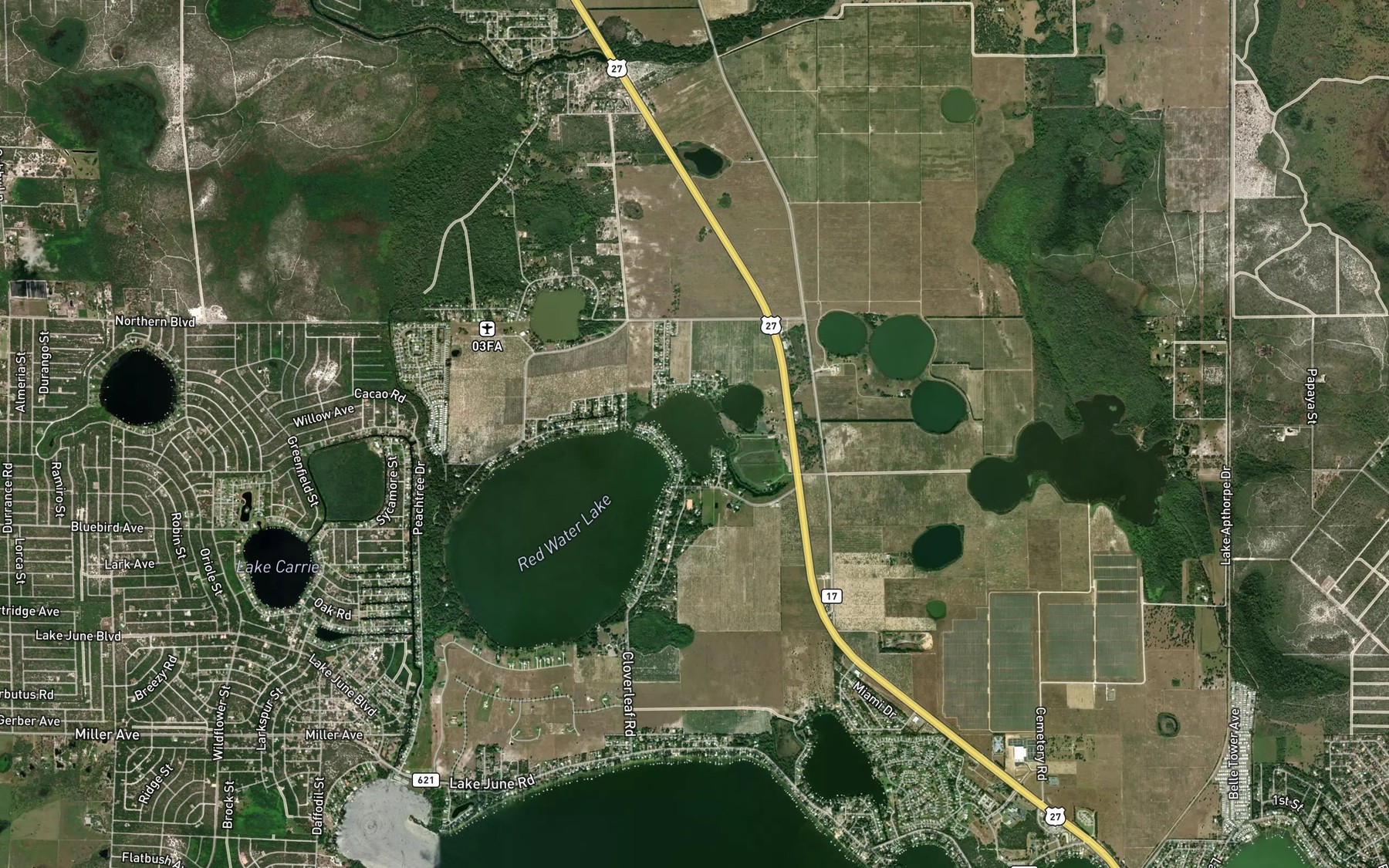 Satellite map of the Red Water Lake