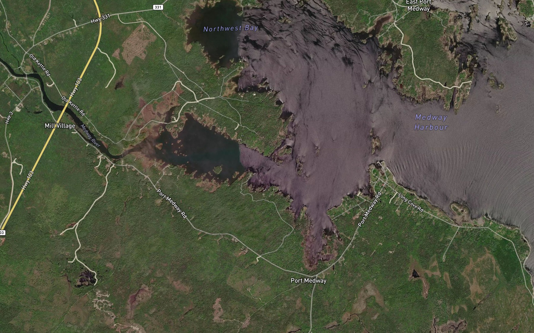 Satellite map of the Medway River