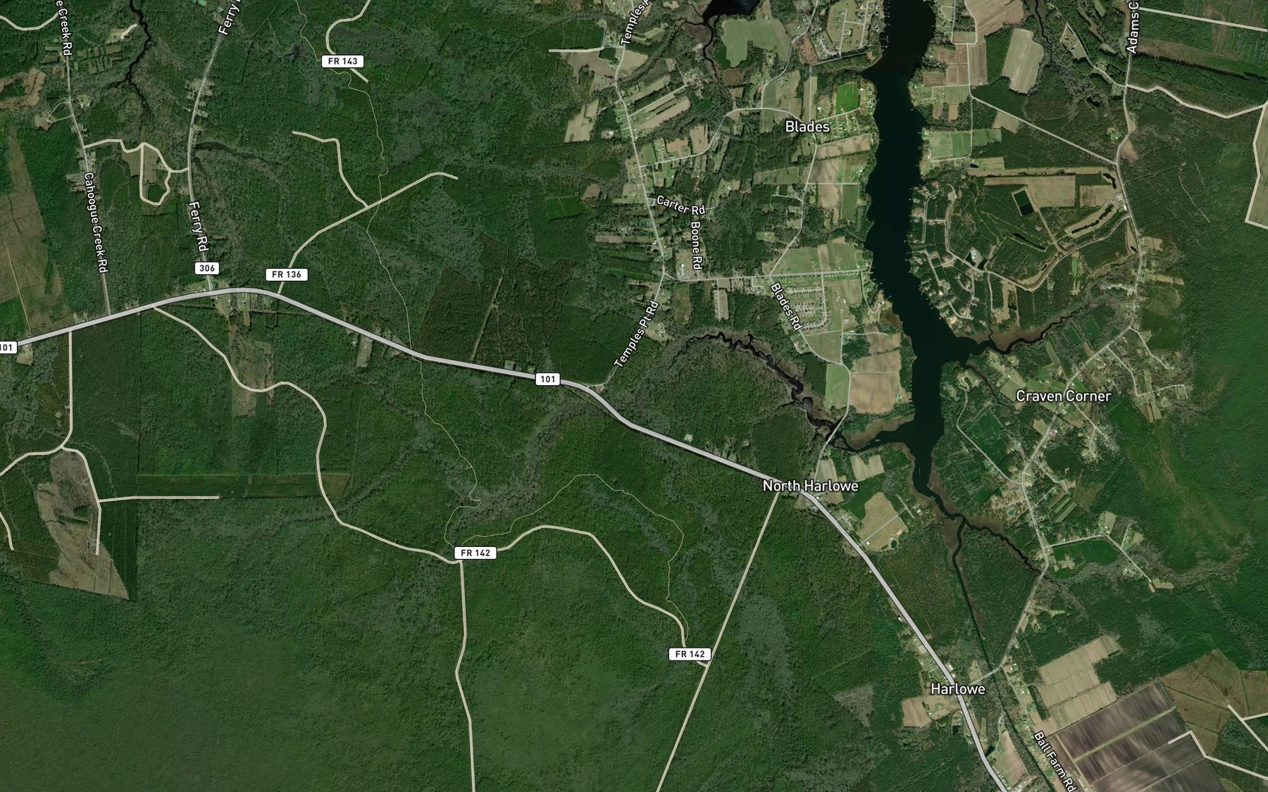 Satellite map of the West Prong Mortons Mill Pond