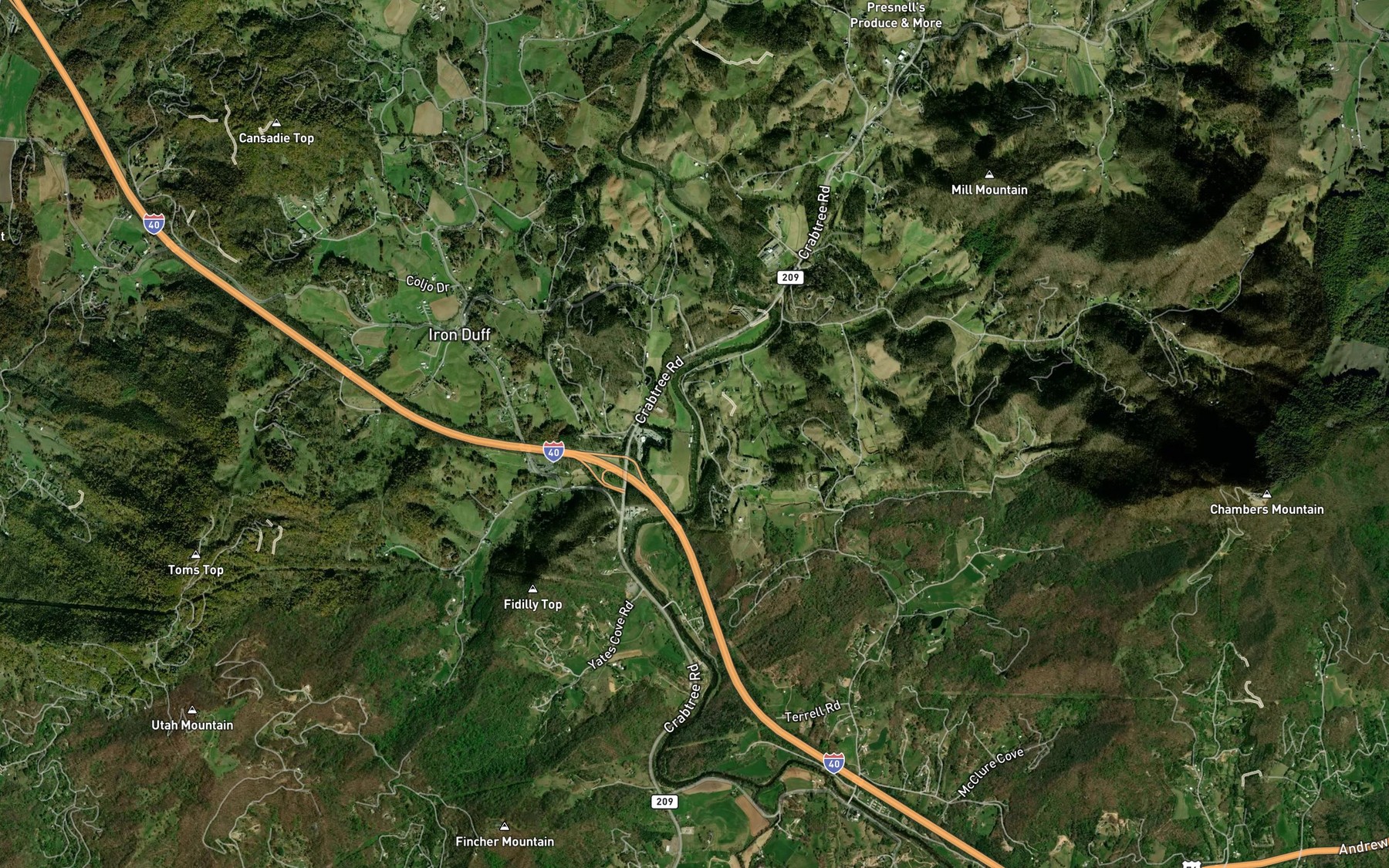 Satellite map of the Stingy Branch