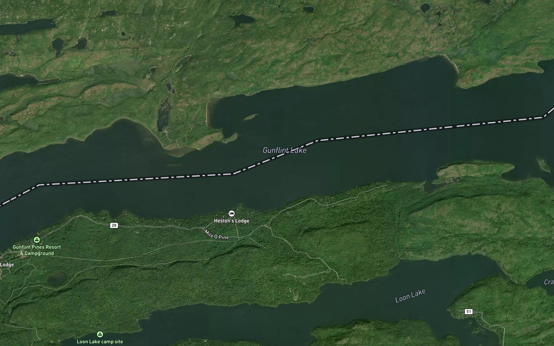 Satellite map of the Gunflint Lake
