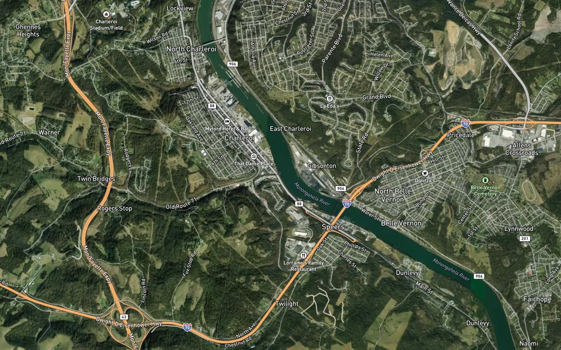 Satellite map of the Maple Creek