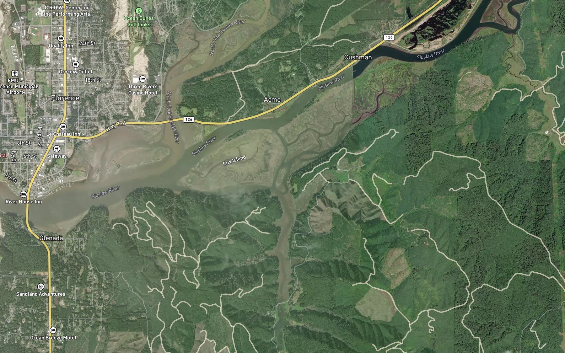 Satellite map of the South Slough