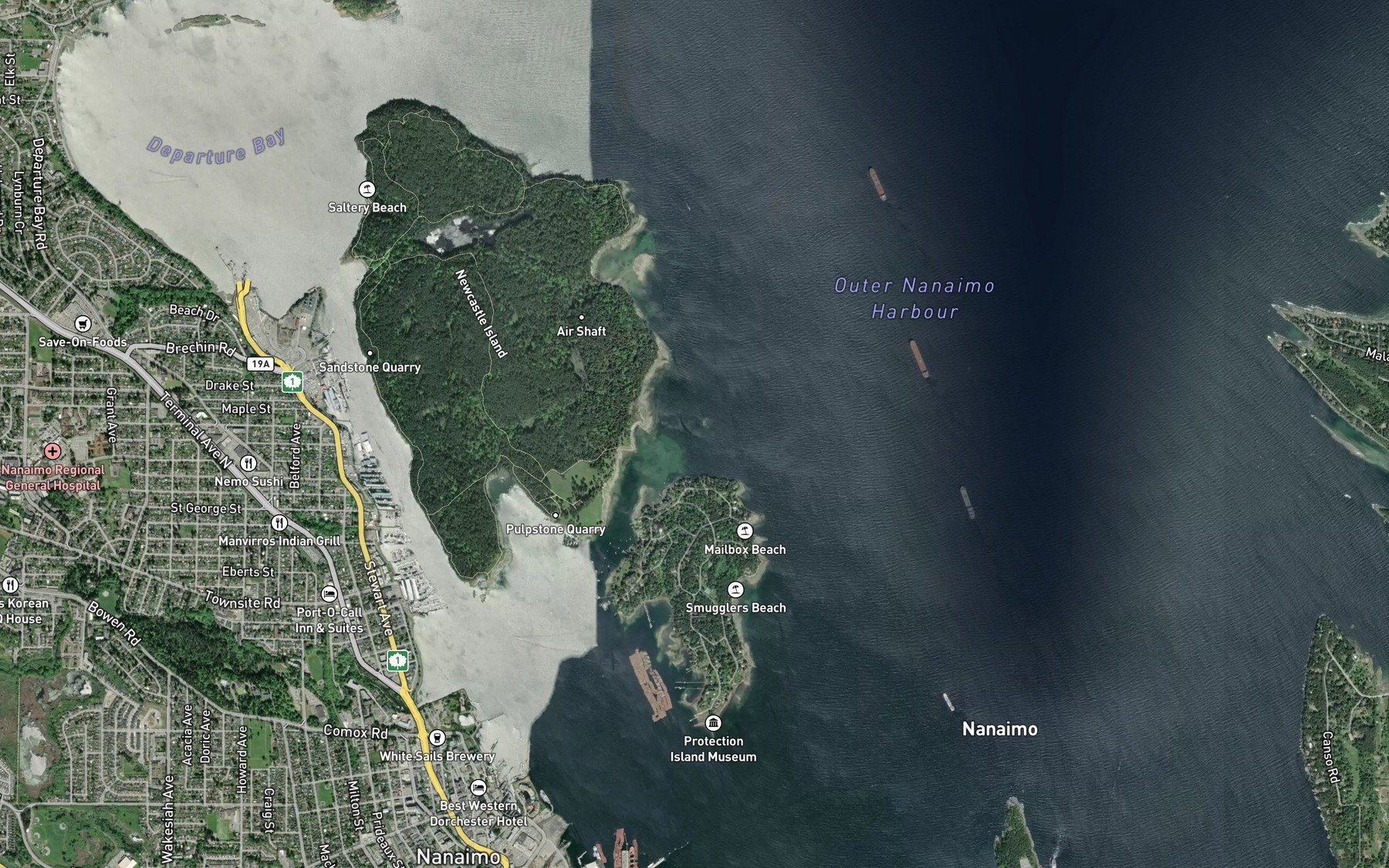 Satellite map of the Power Squadron Reef