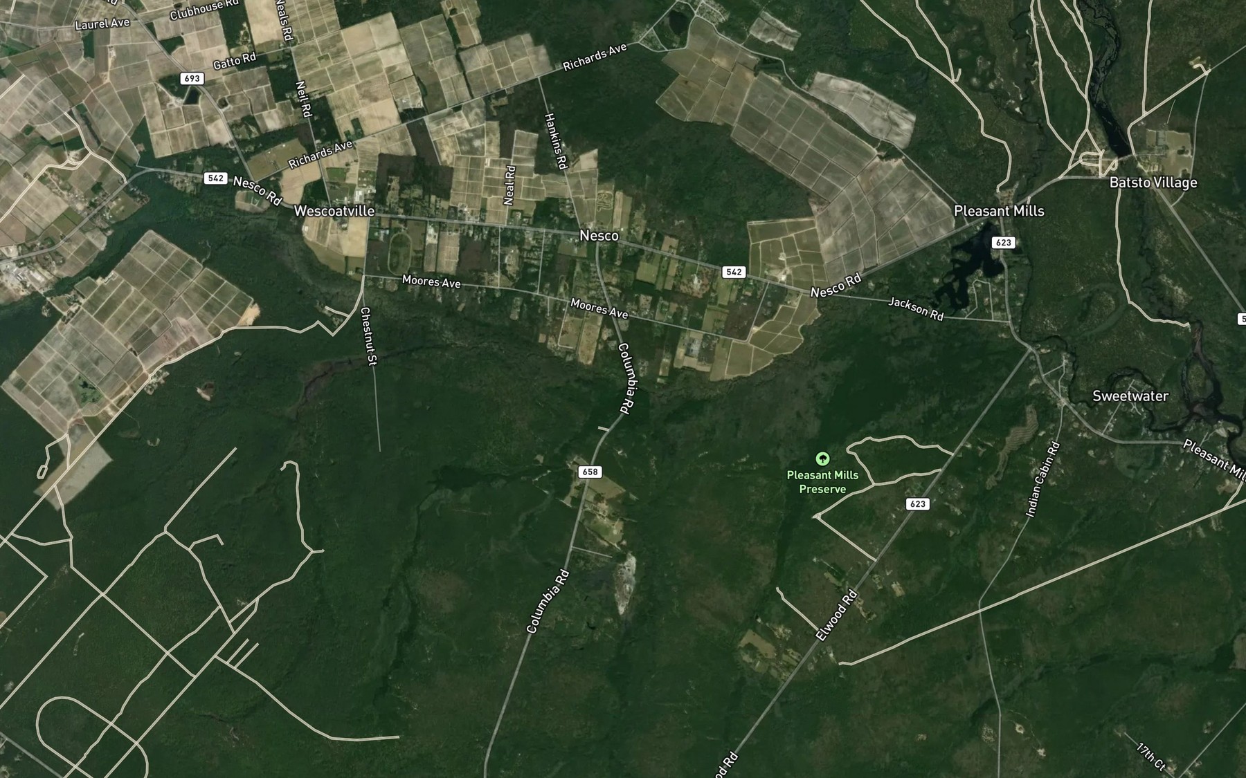 Satellite map of the Petties Branch