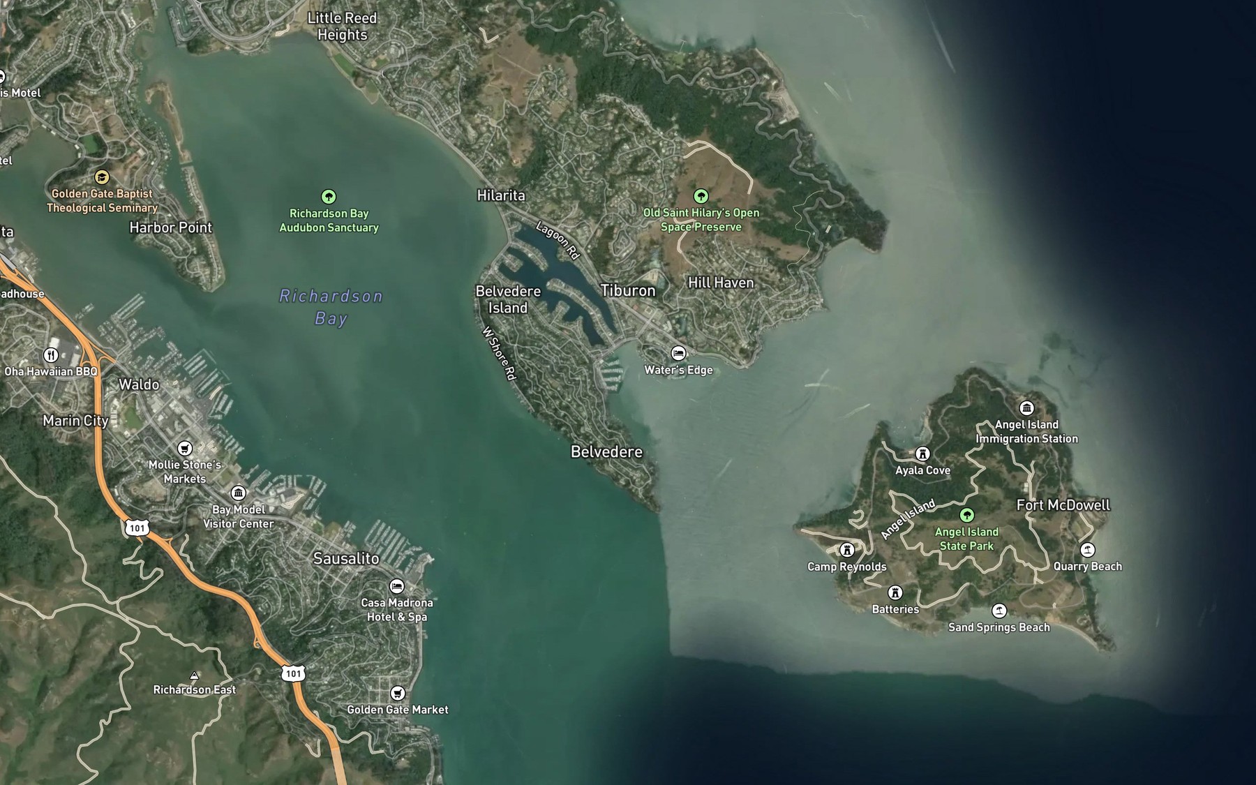 Satellite map of the Belvedere Cove