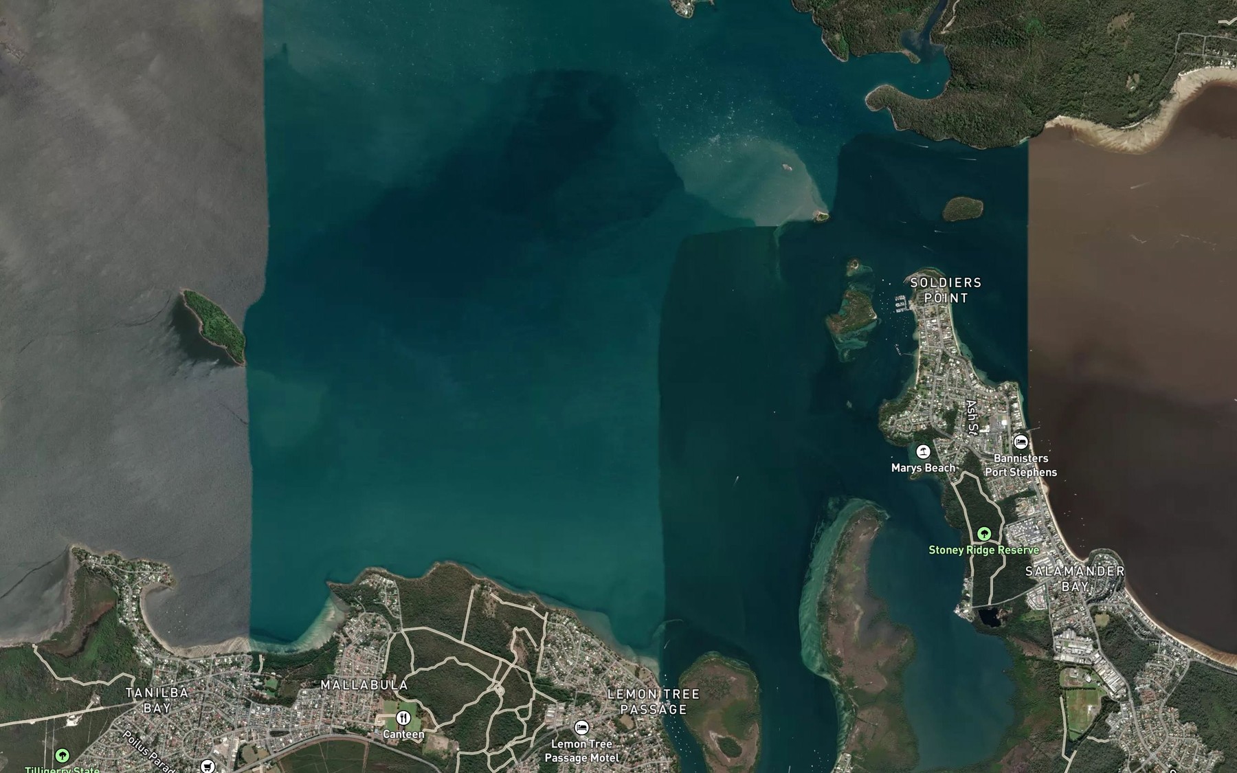 Satellite map of the Karuah River