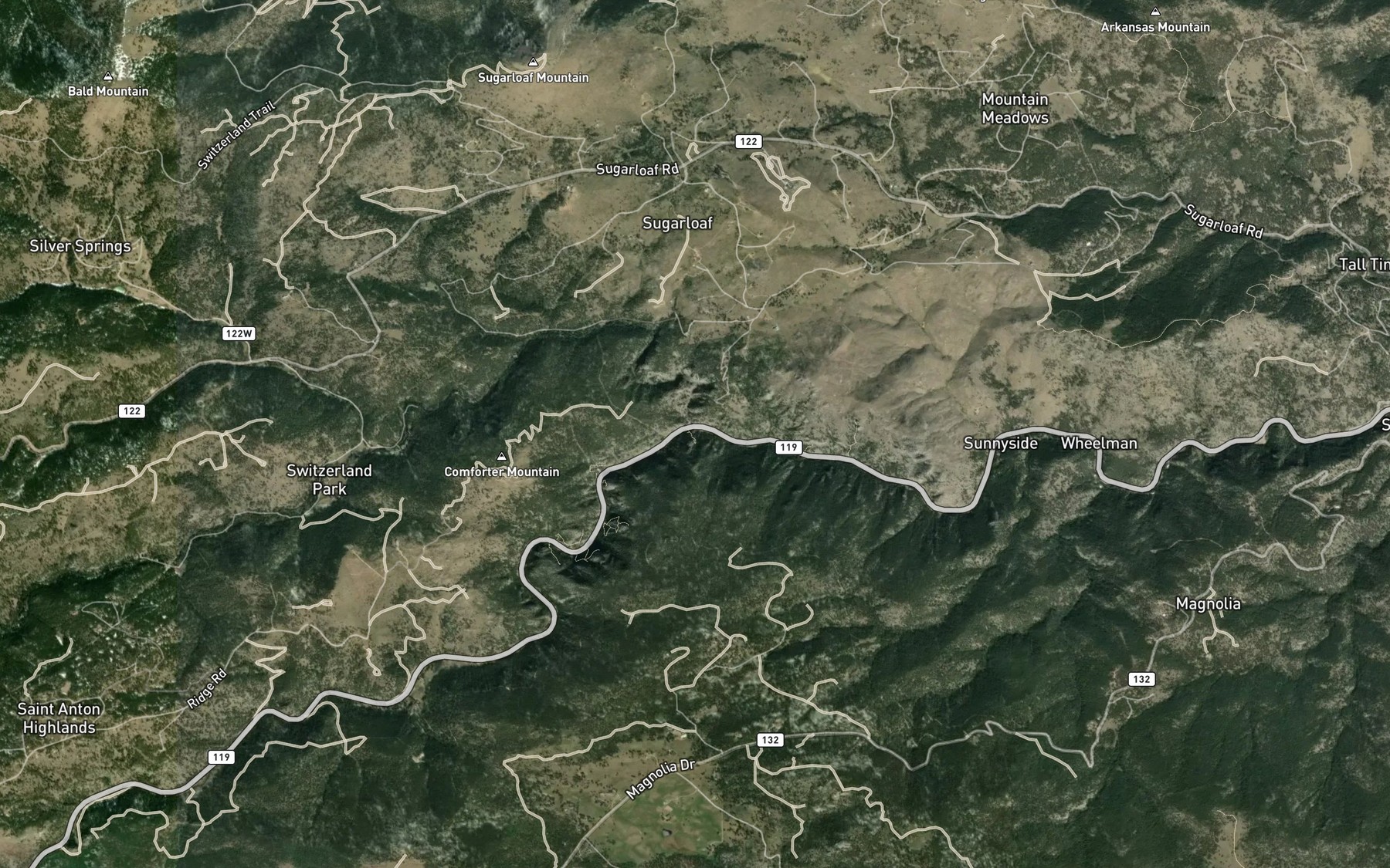 Satellite map of the North Boulder Creek