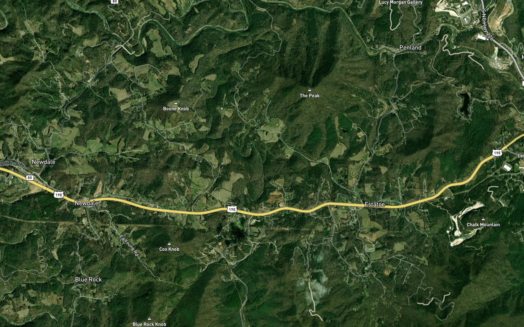Satellite map of the Brushy Creek