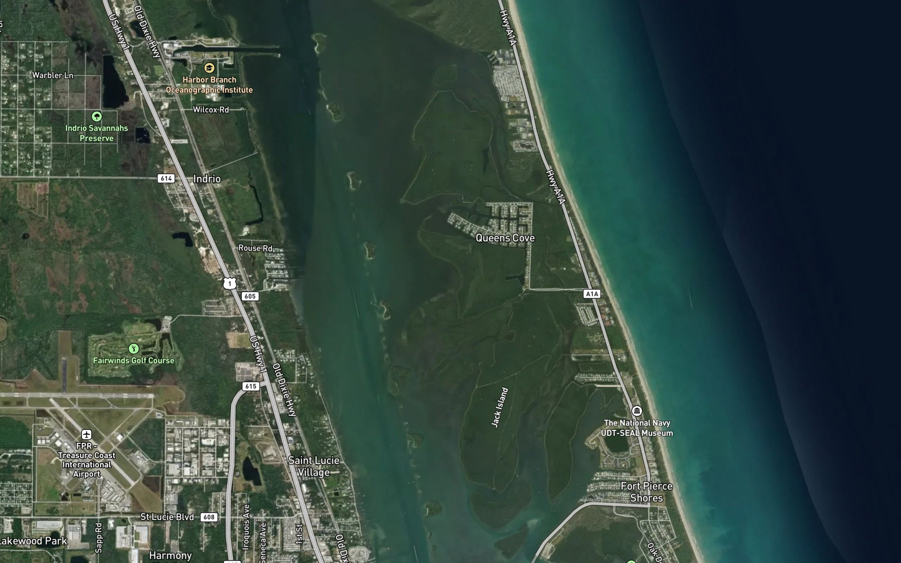 Satellite map of the Fish House Cove