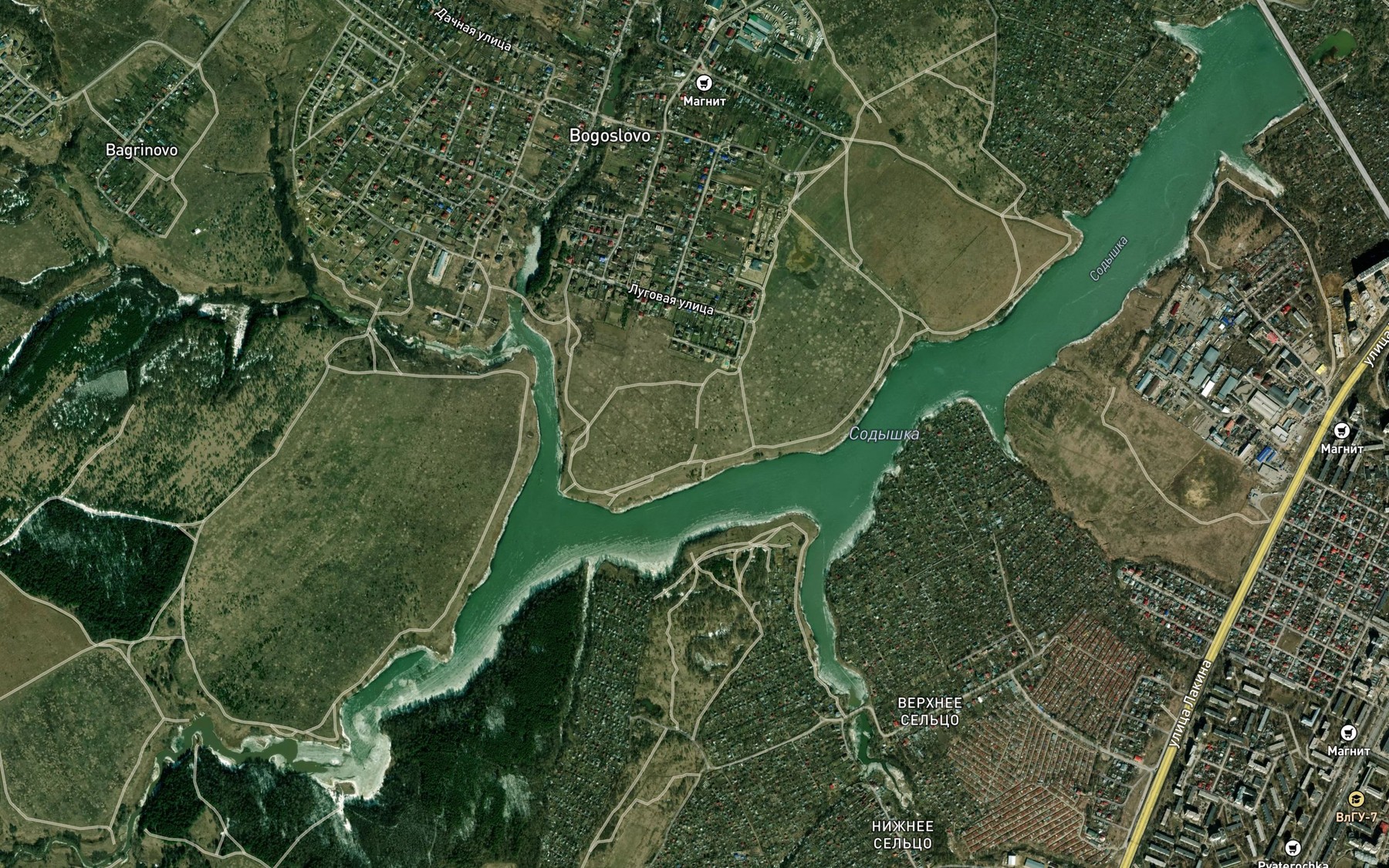 Satellite map of the Vodokhranilishche Sodyshka