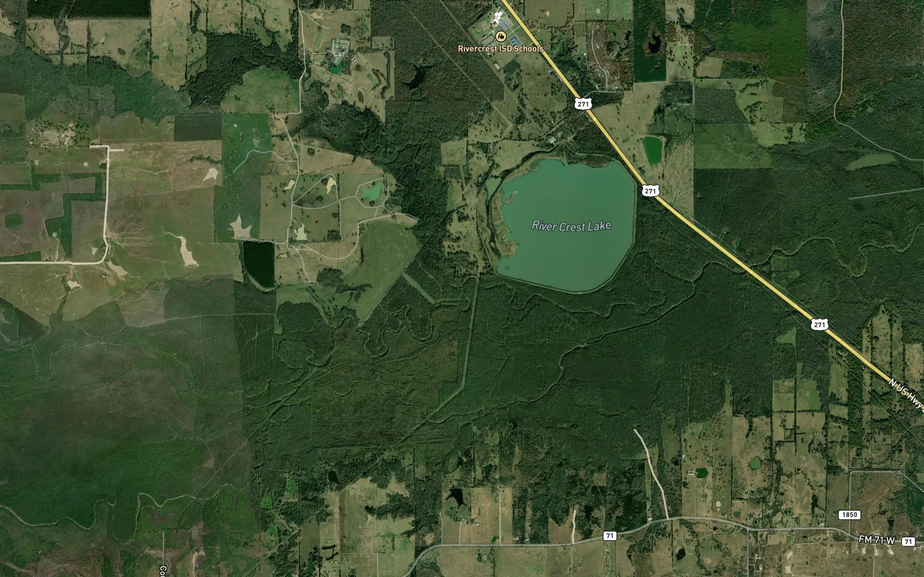Satellite map of the Mustang Creek