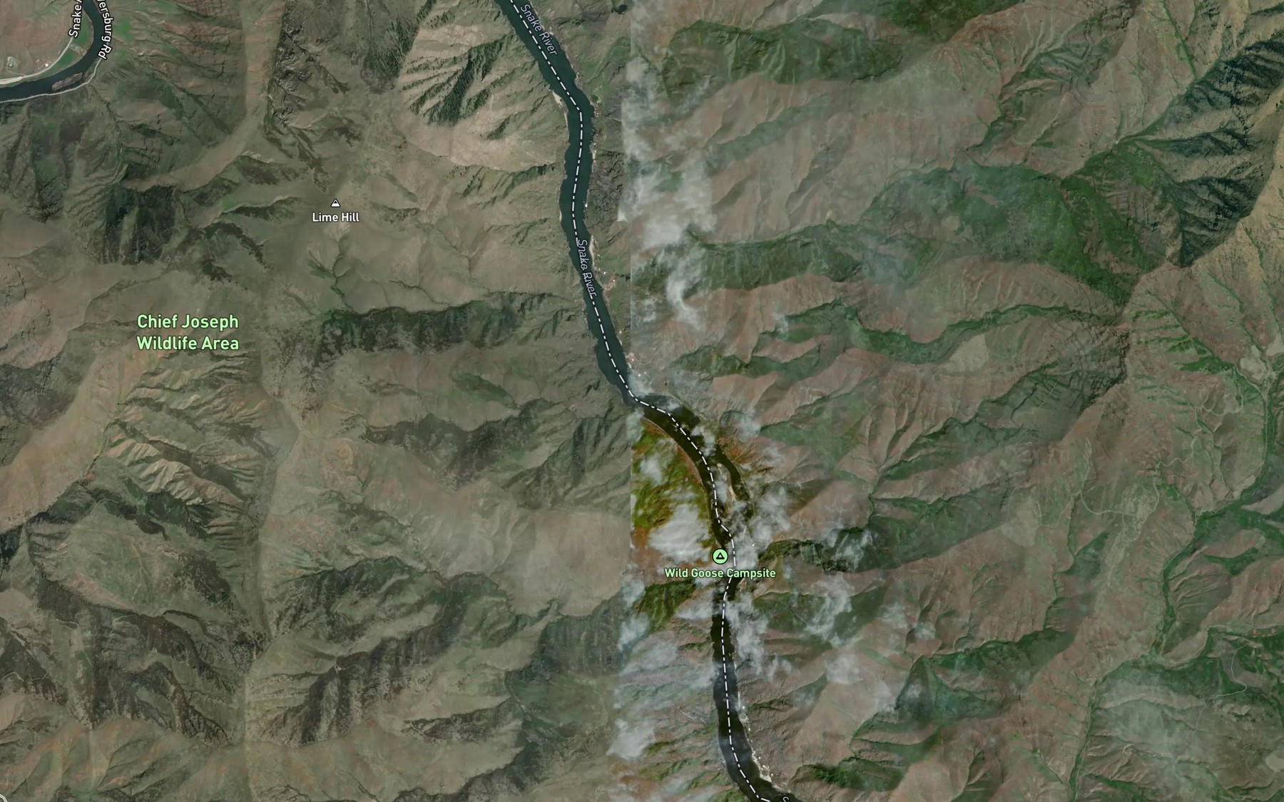 Satellite map of the Negro Head Rapids