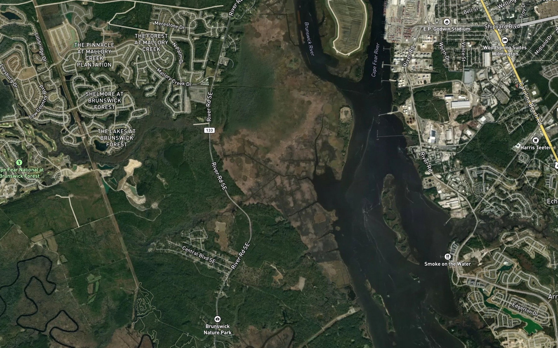 Satellite map of the Little Mallory Creek
