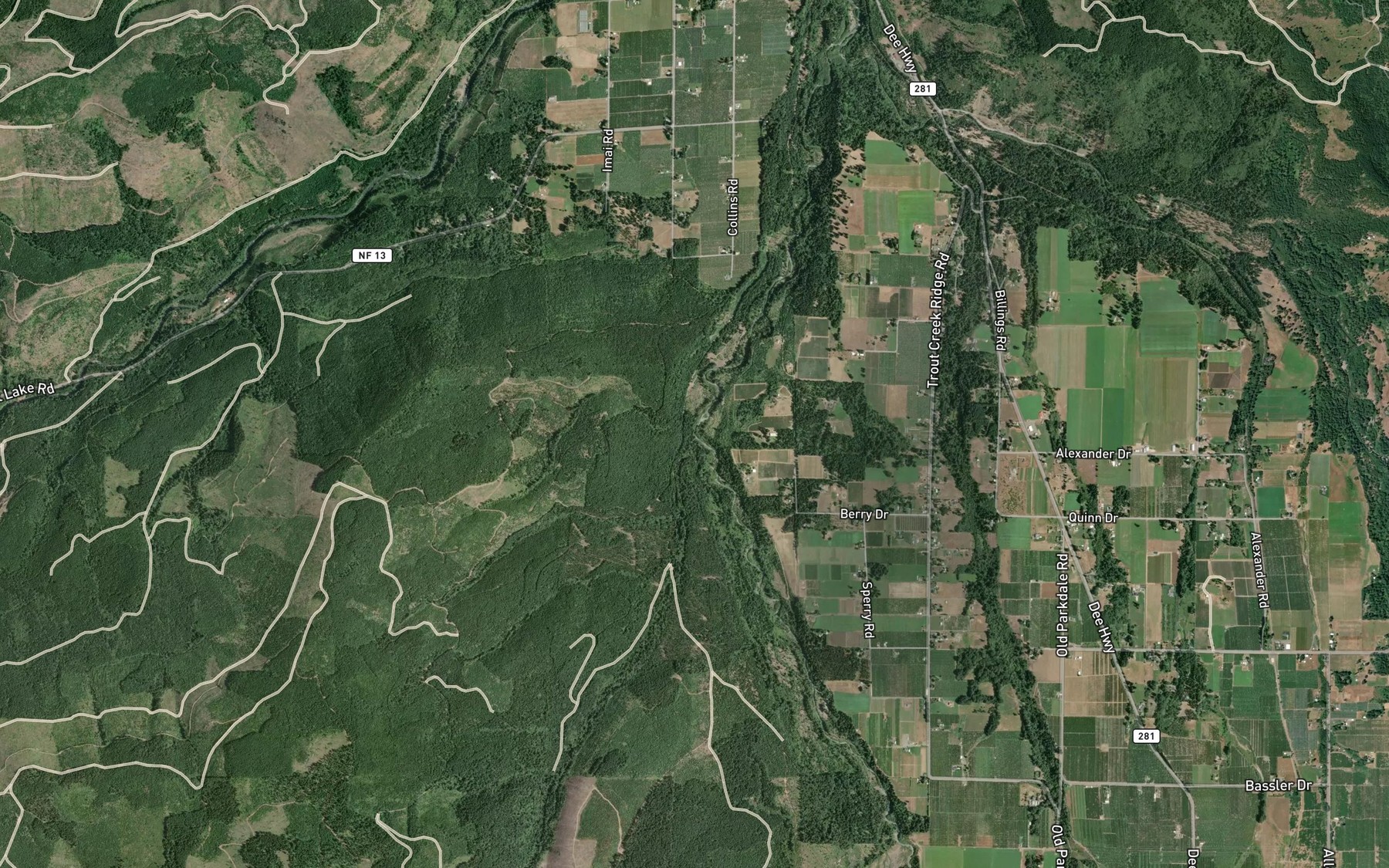 Satellite map of the Tony Creek