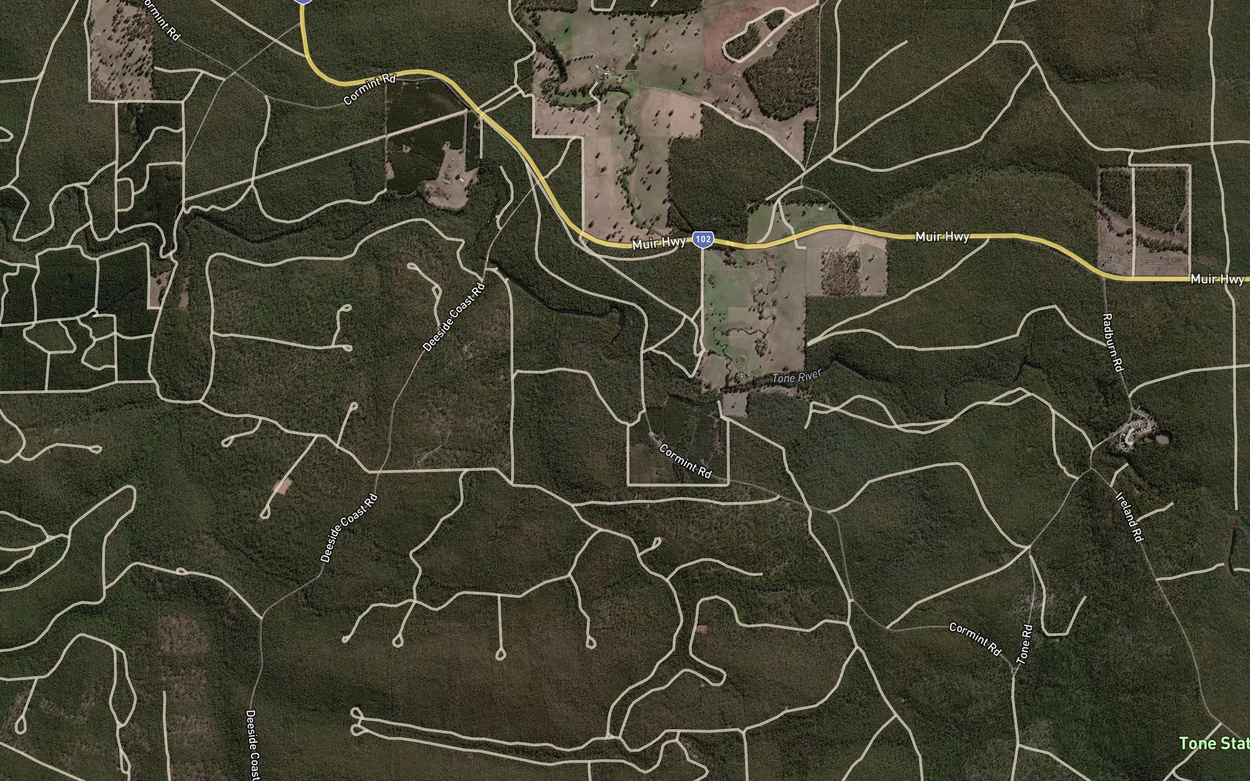 Satellite map of the Perup River