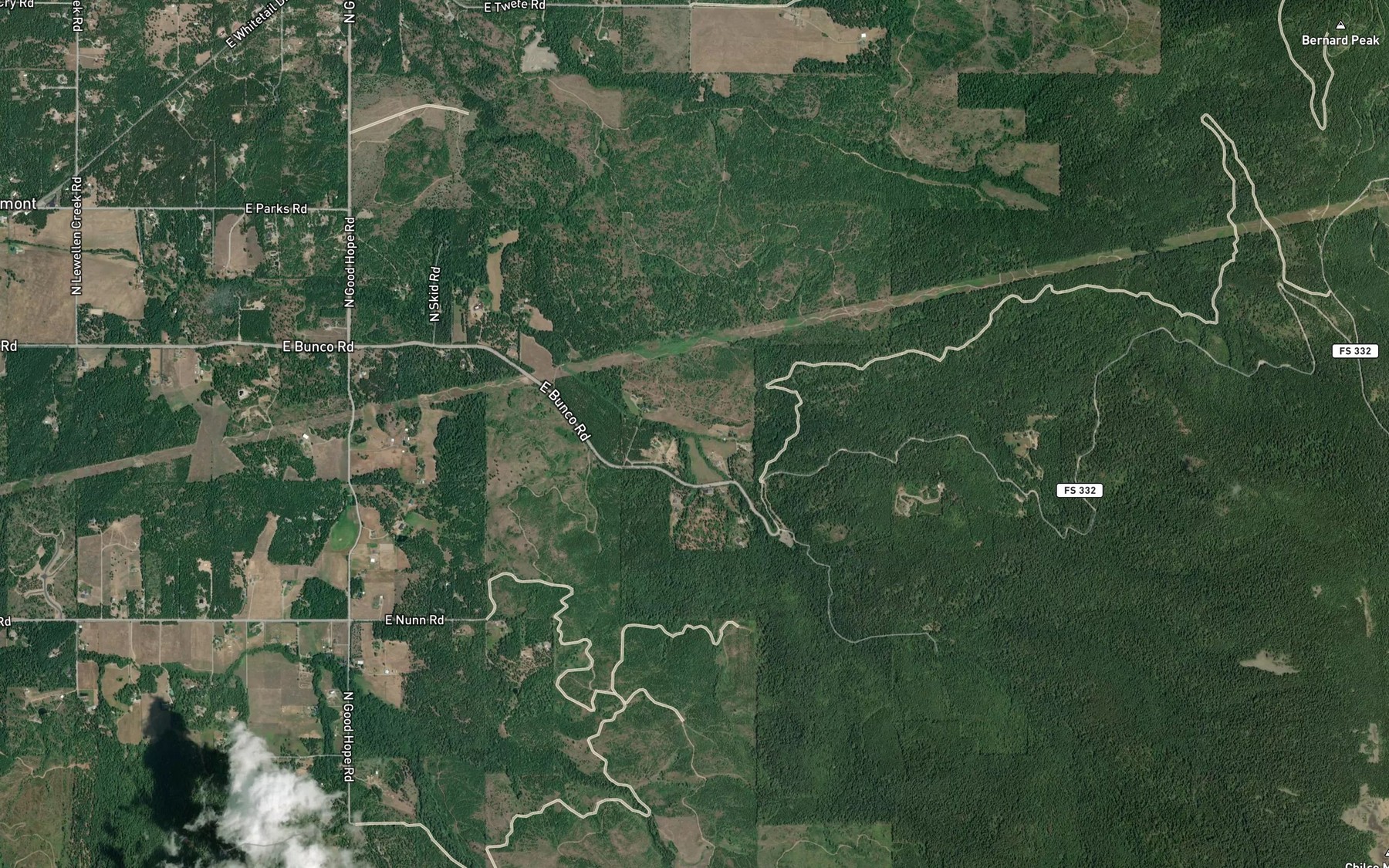 Satellite map of the Roush Creek