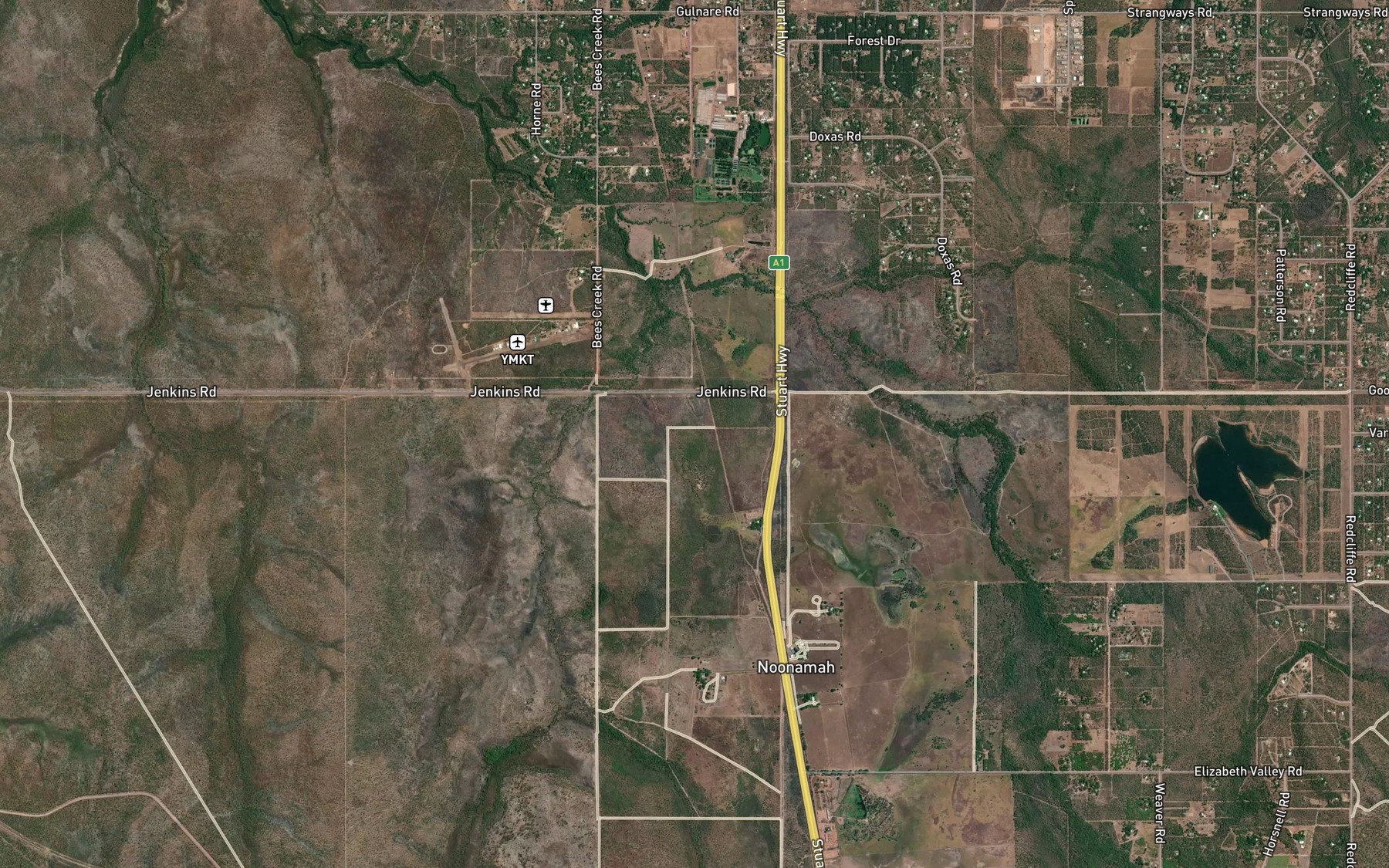 Satellite map of the Horns Creek