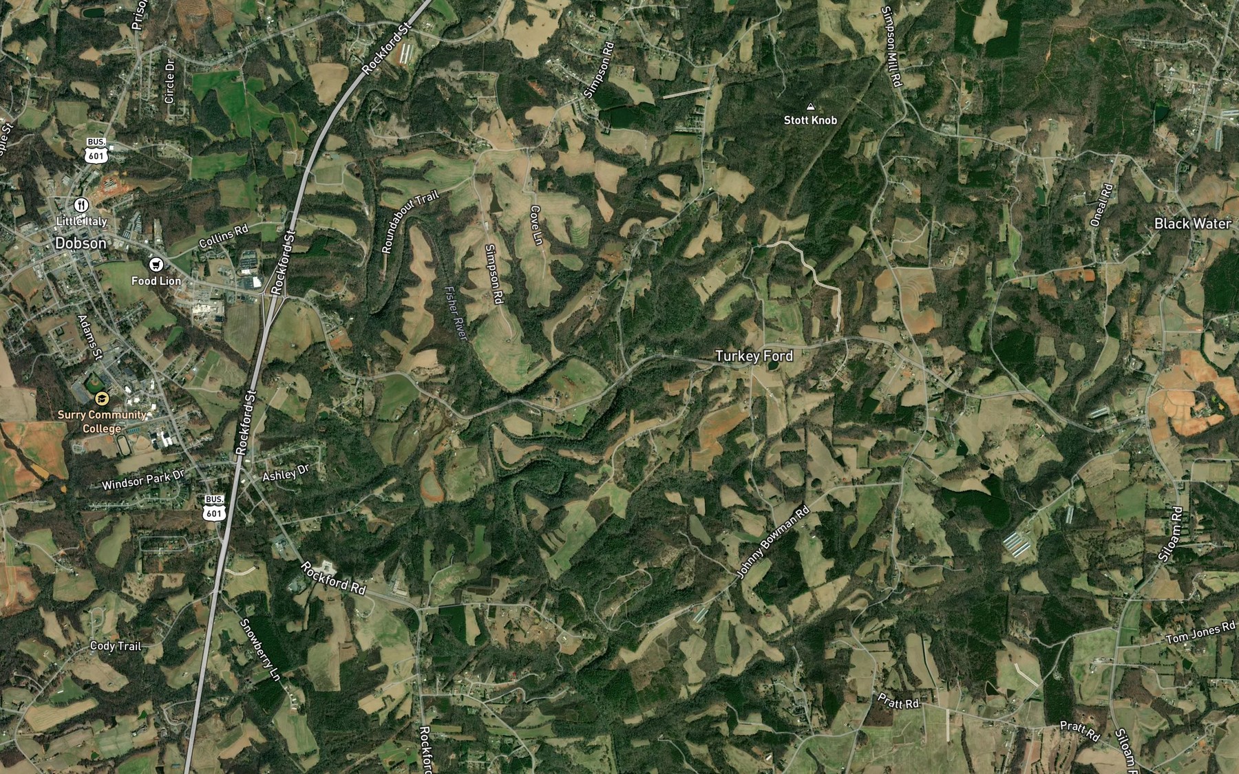 Satellite map of the Horns Creek
