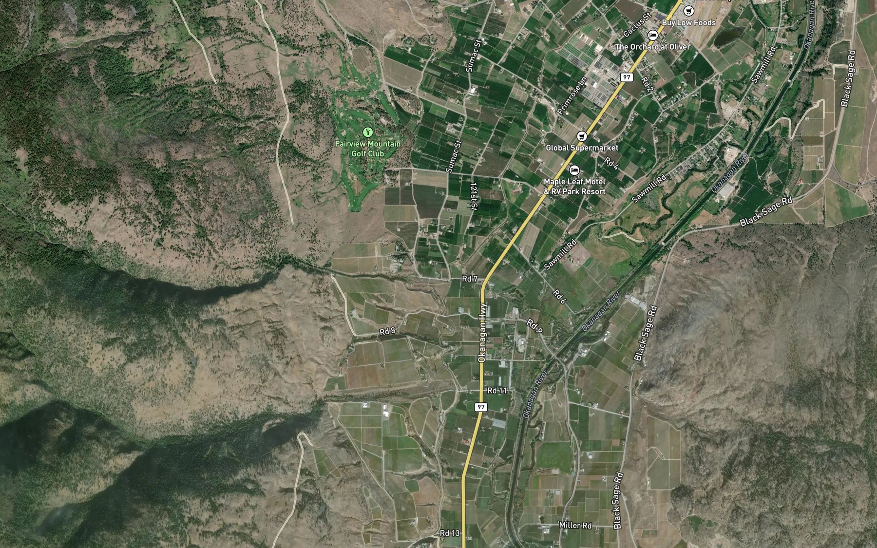 Satellite map of the Tinhorn Creek