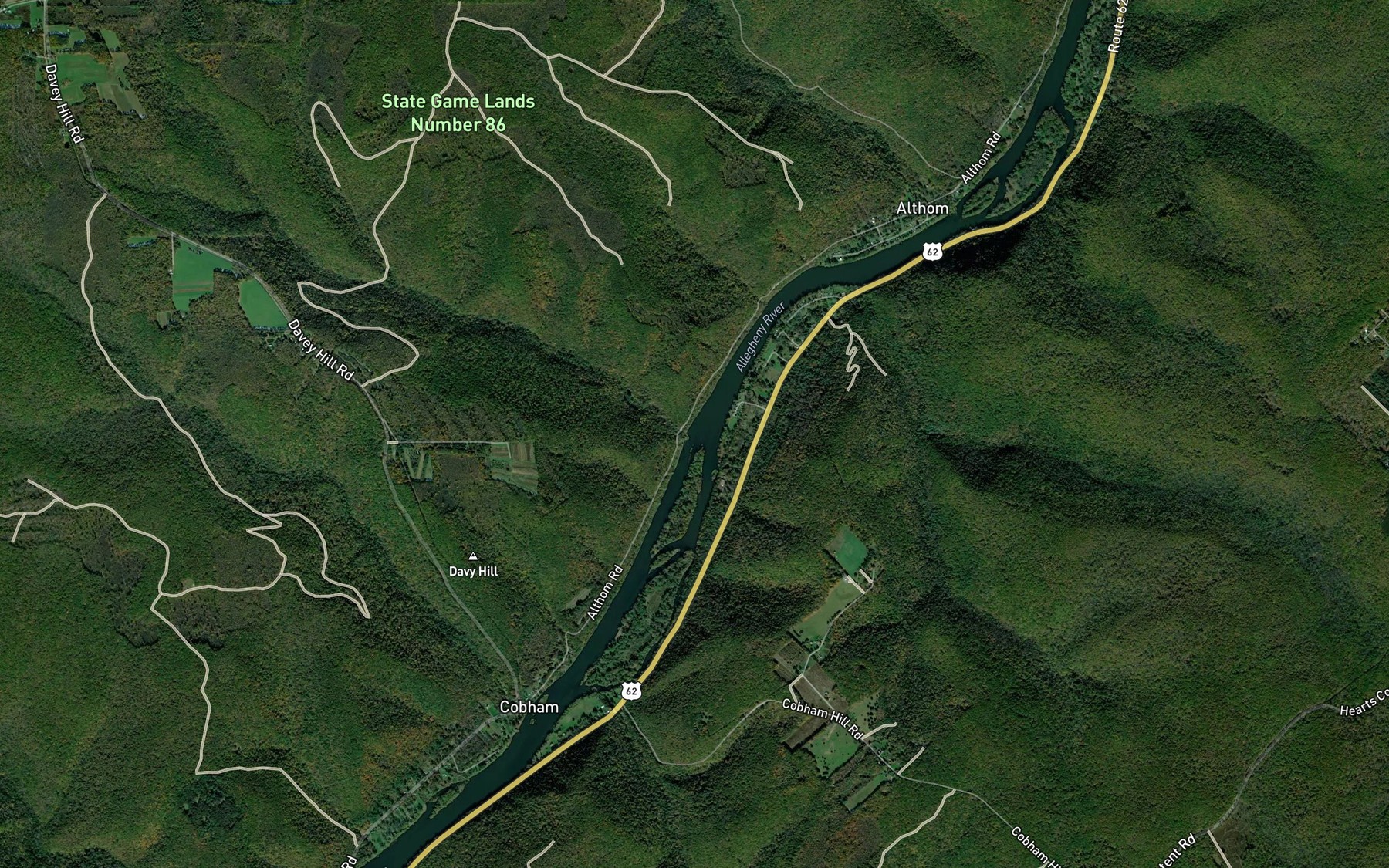 Satellite map of the Conklin Run
