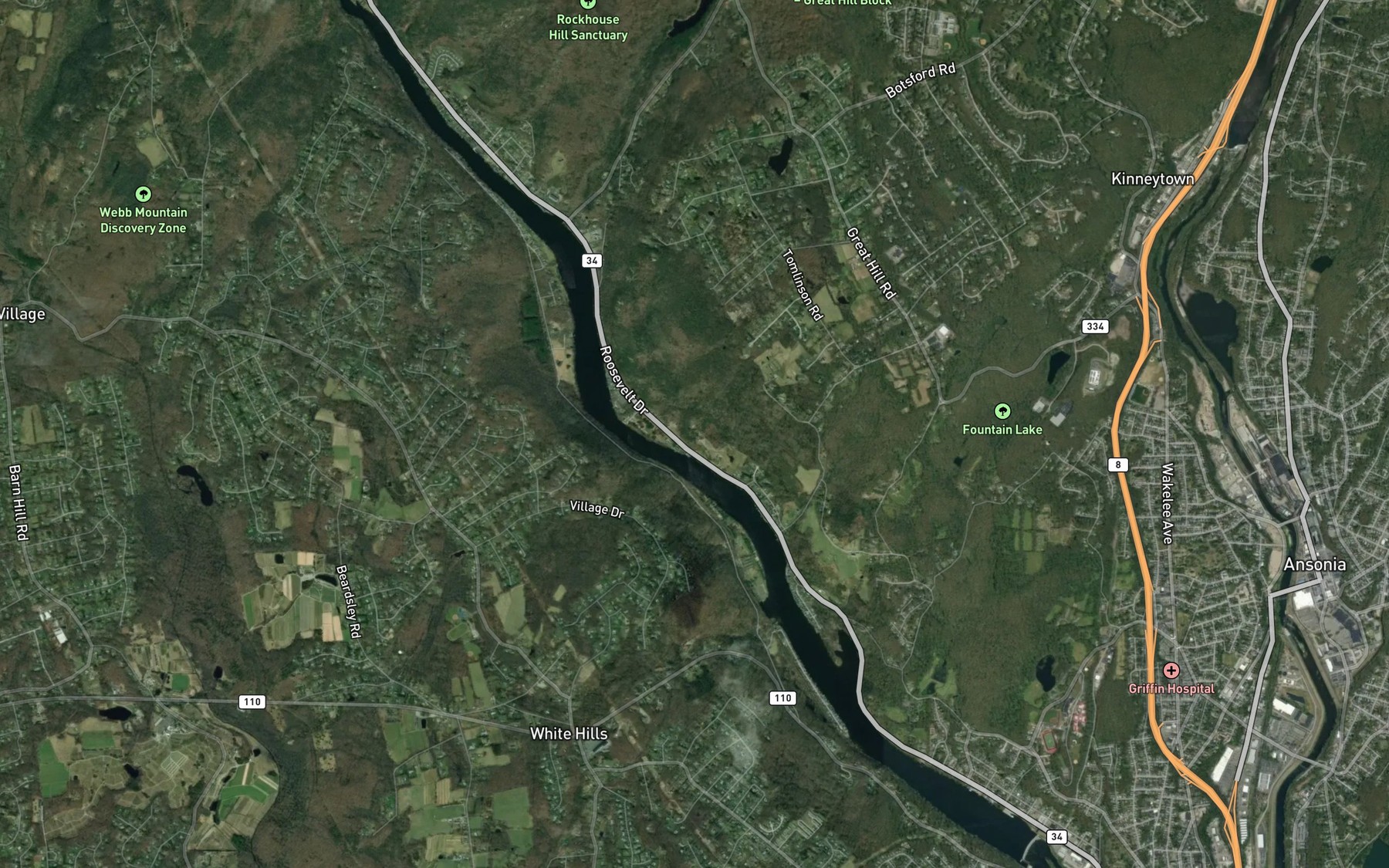 Satellite map of the Lake Housatonic