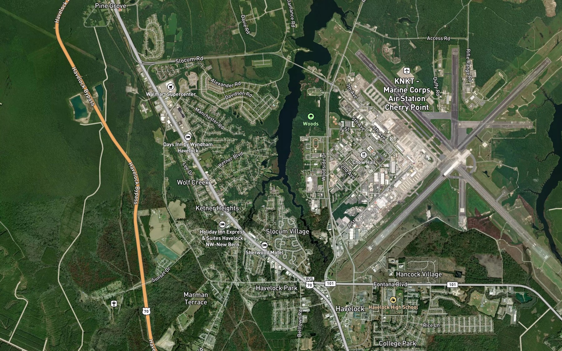 Satellite map of the Southwest Prong Slocum Creek