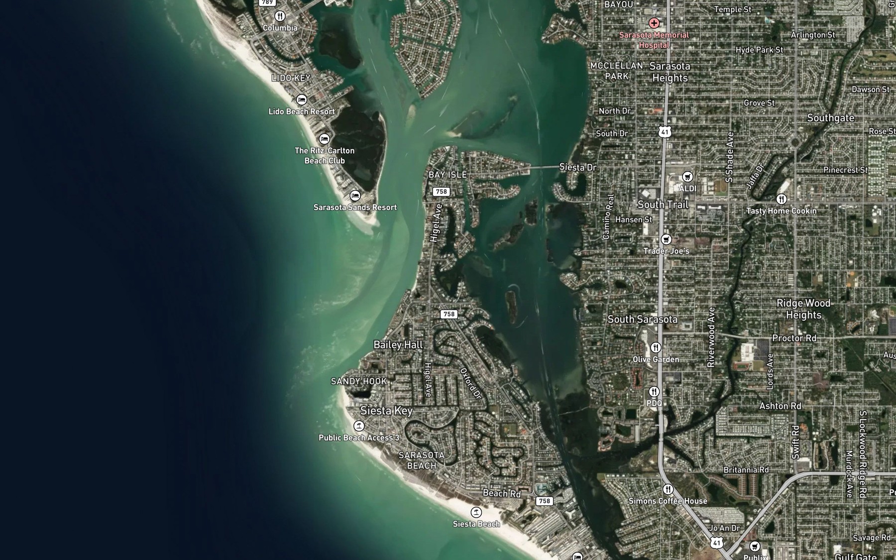 Satellite map of the South Coconut Bayou