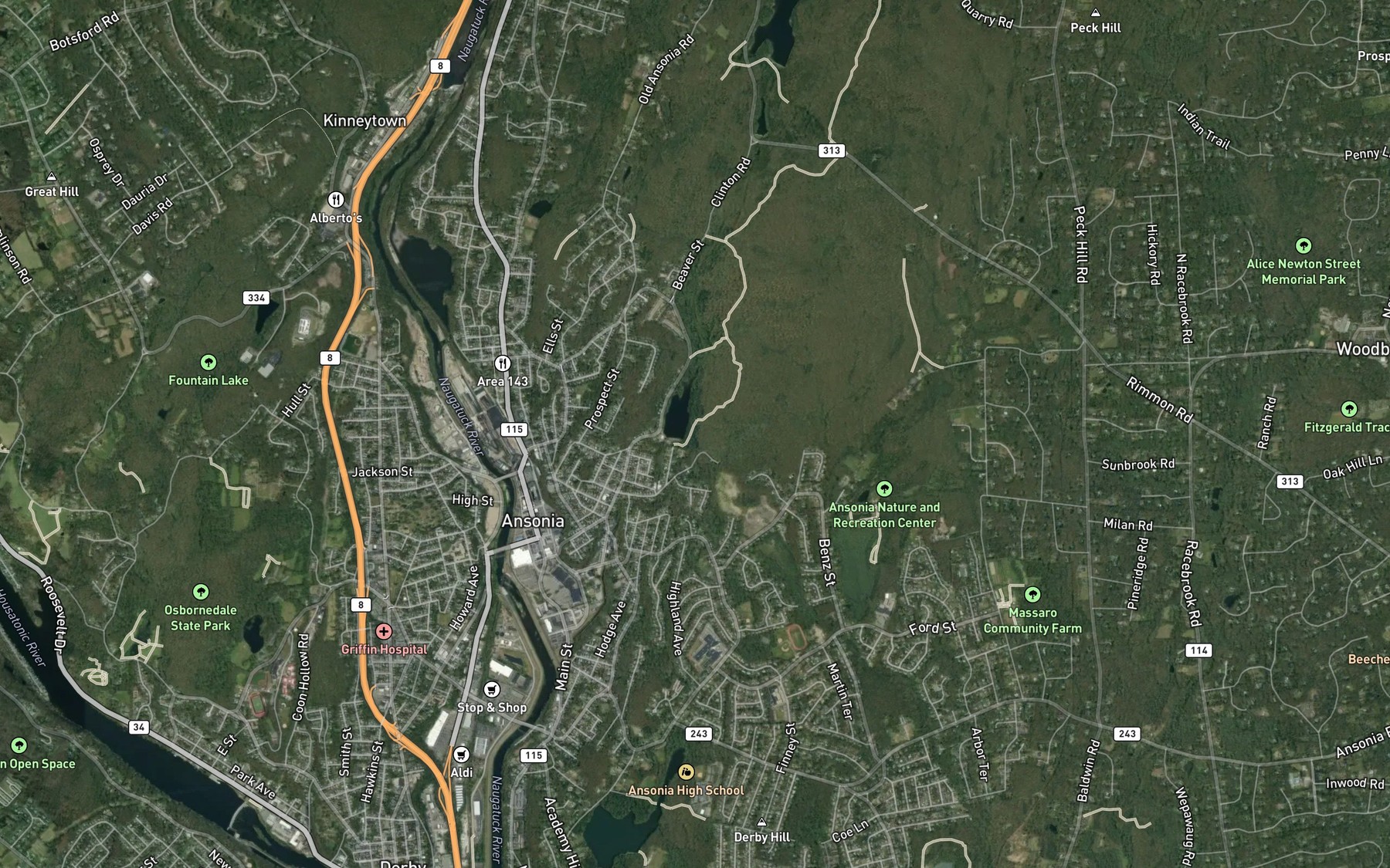 Satellite map of the Moulthrap Brook