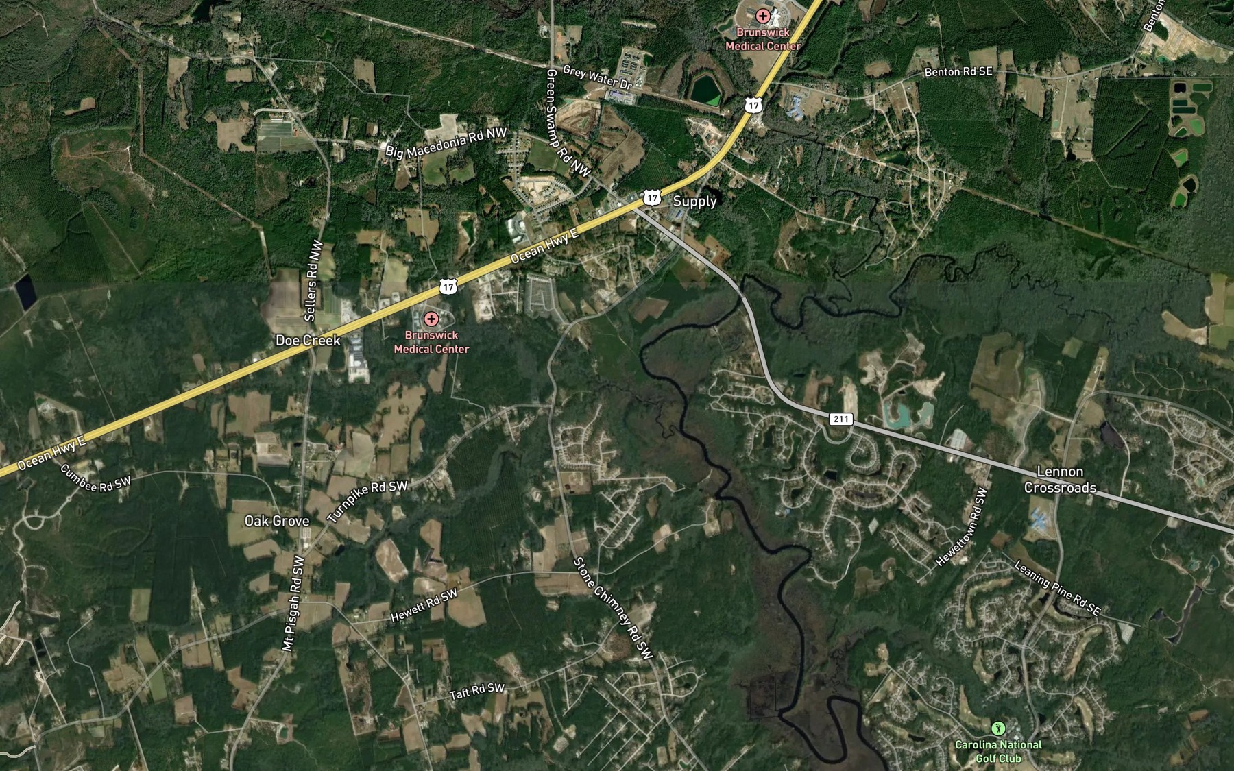 Satellite map of the Little Doe Creek