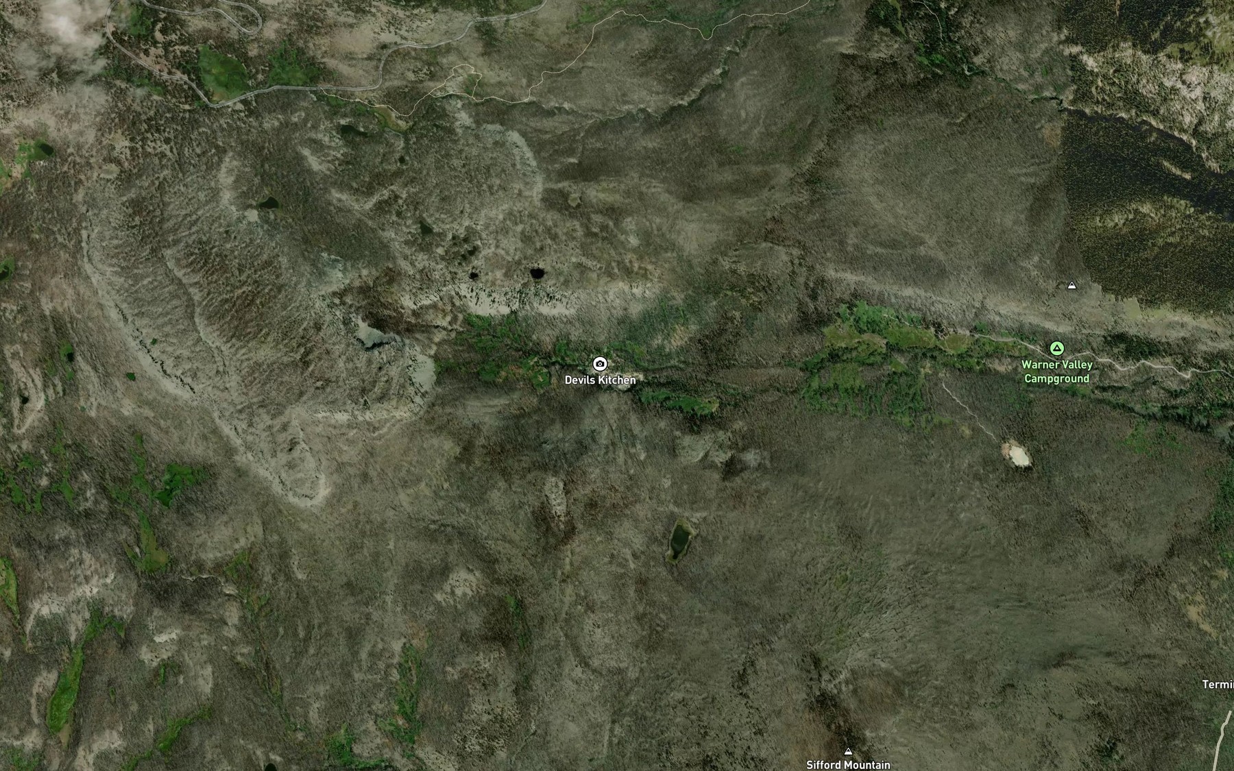 Satellite map of the Devils Kitchen