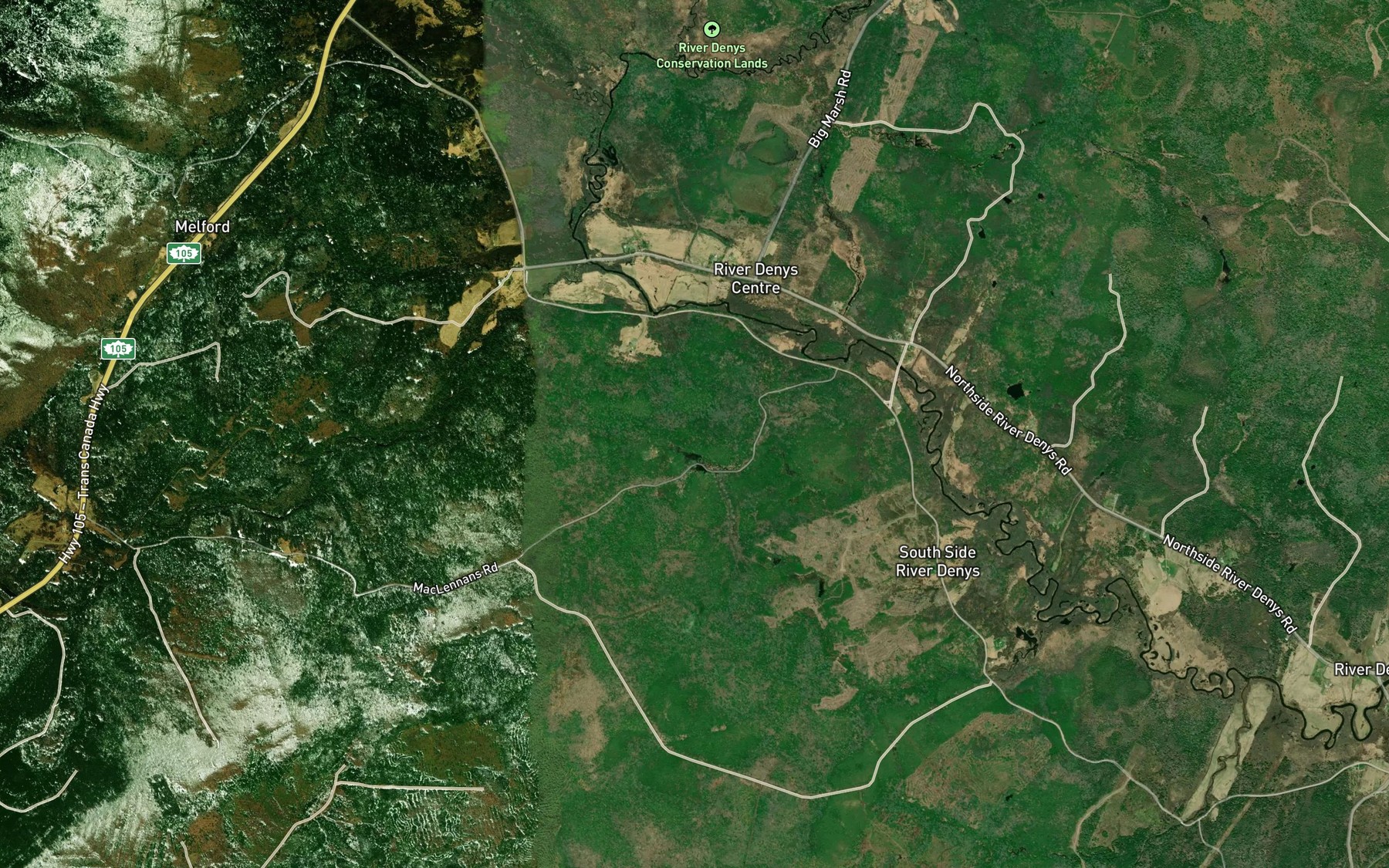 Satellite map of the McLennan Brook