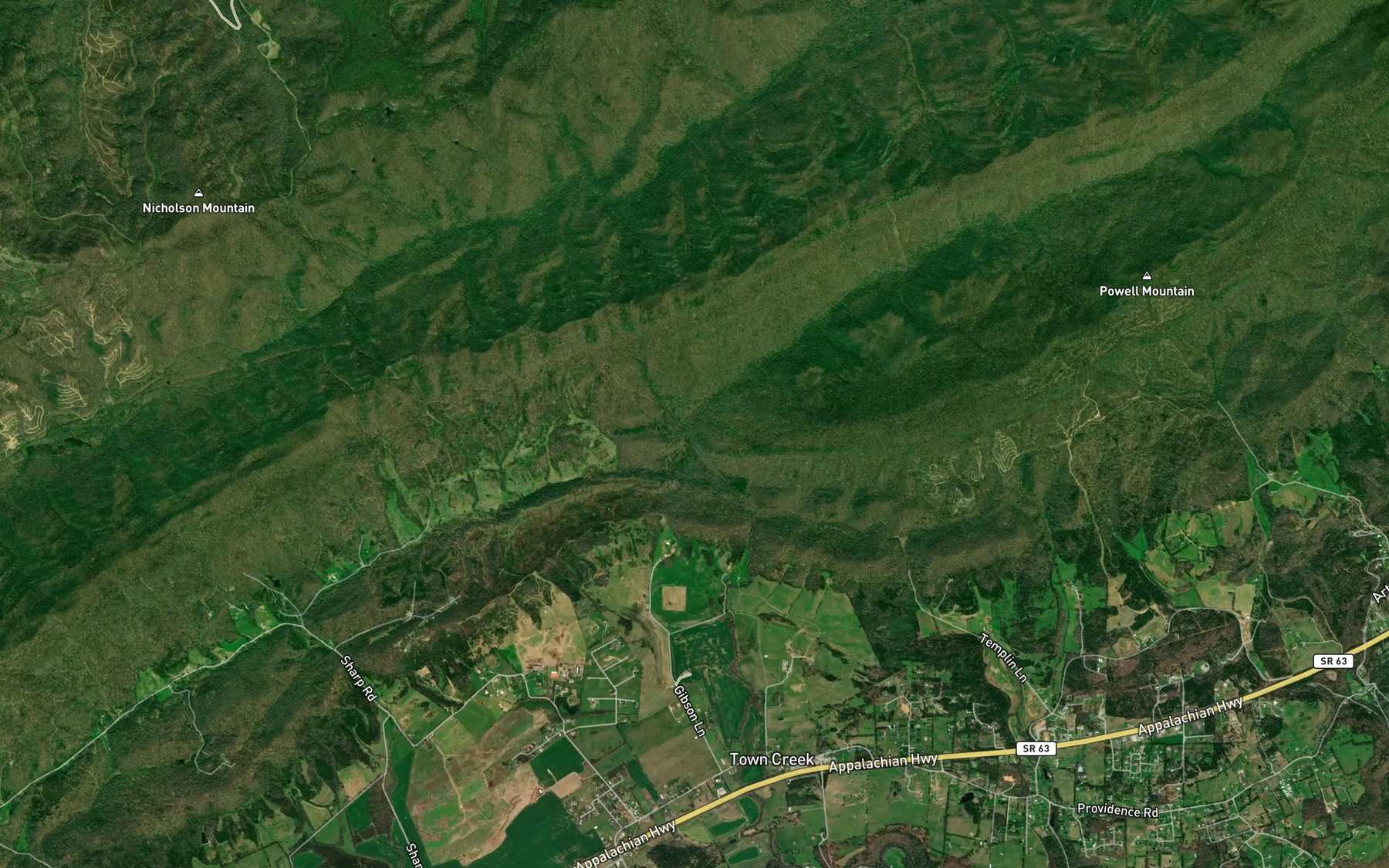 Satellite map of the Otey Mill Spring