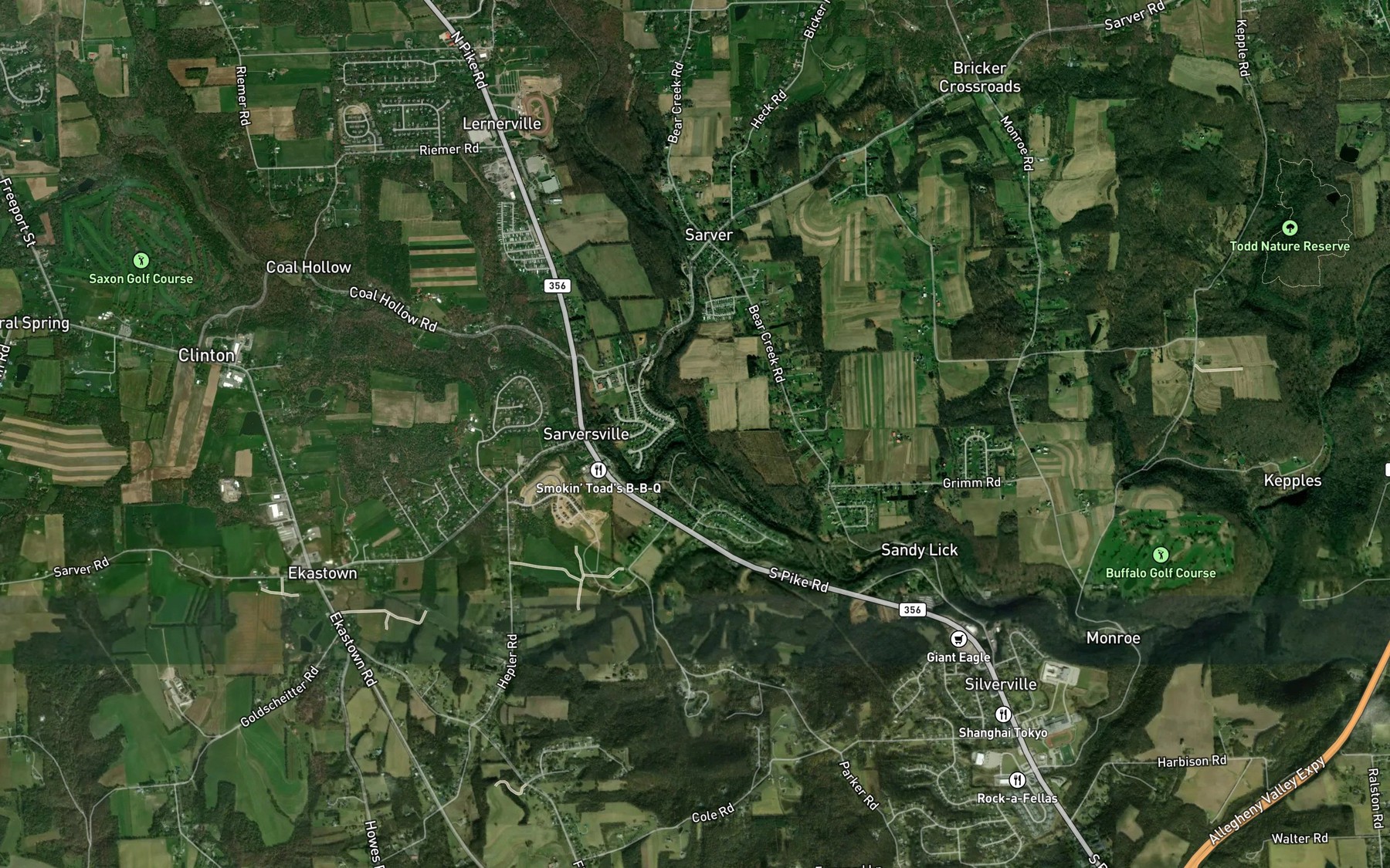 Satellite map of the Sarver Run