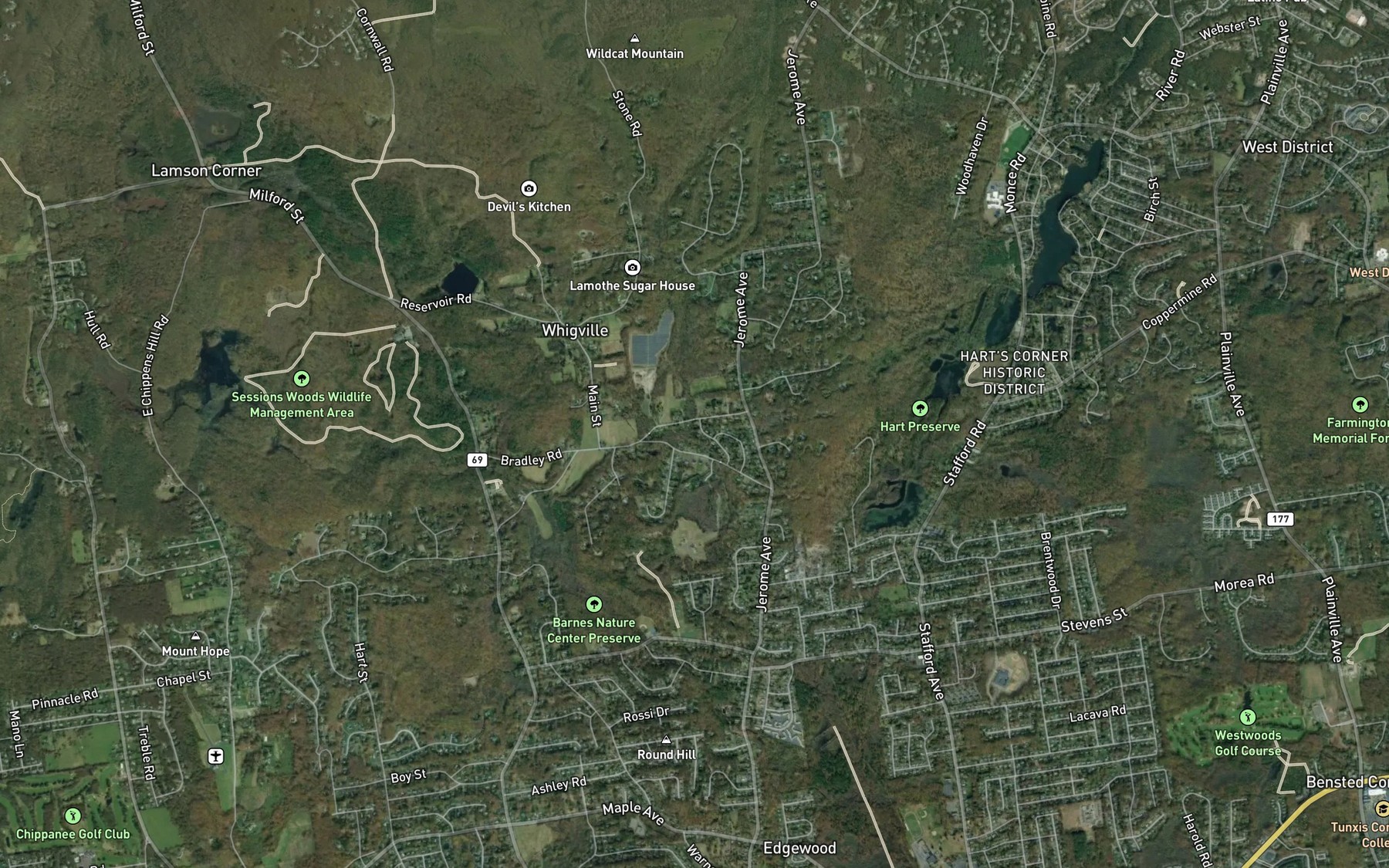 Satellite map of the Wildcat Brook