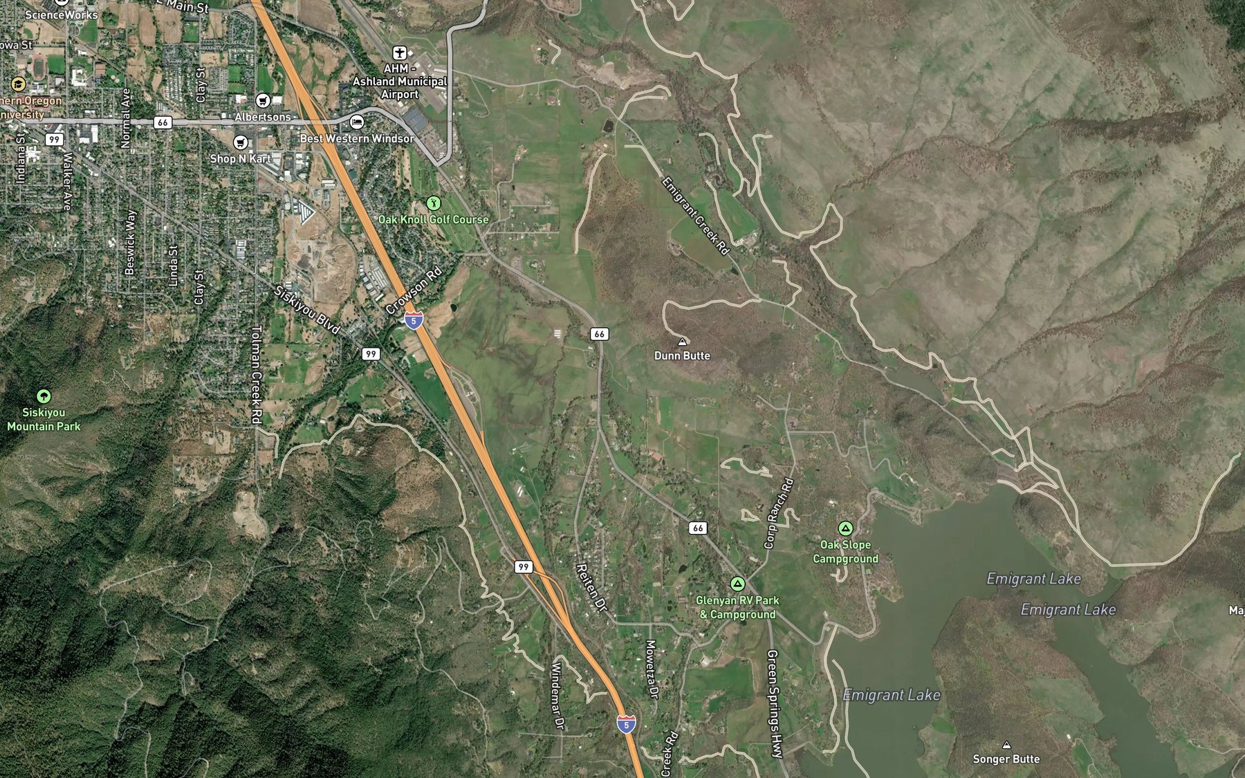 Satellite map of the Clayton Creek