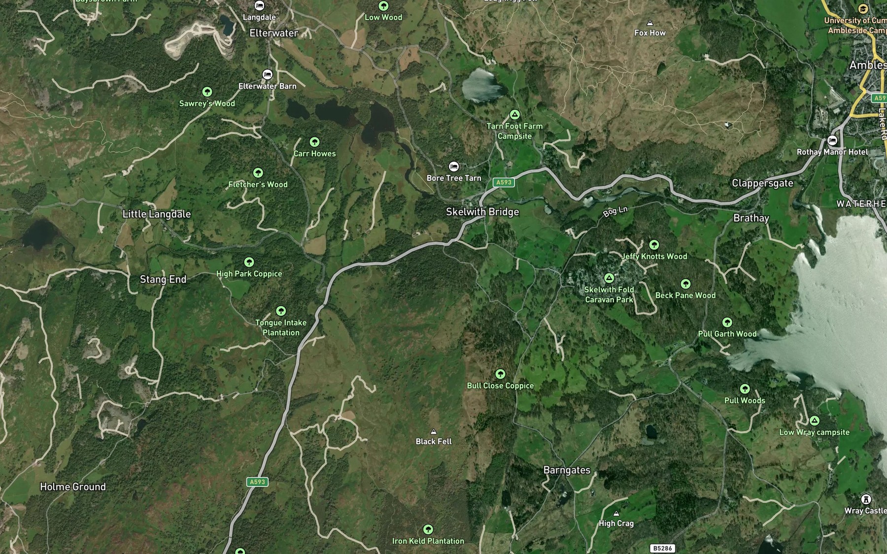 Satellite map of the Great Langdale Beck