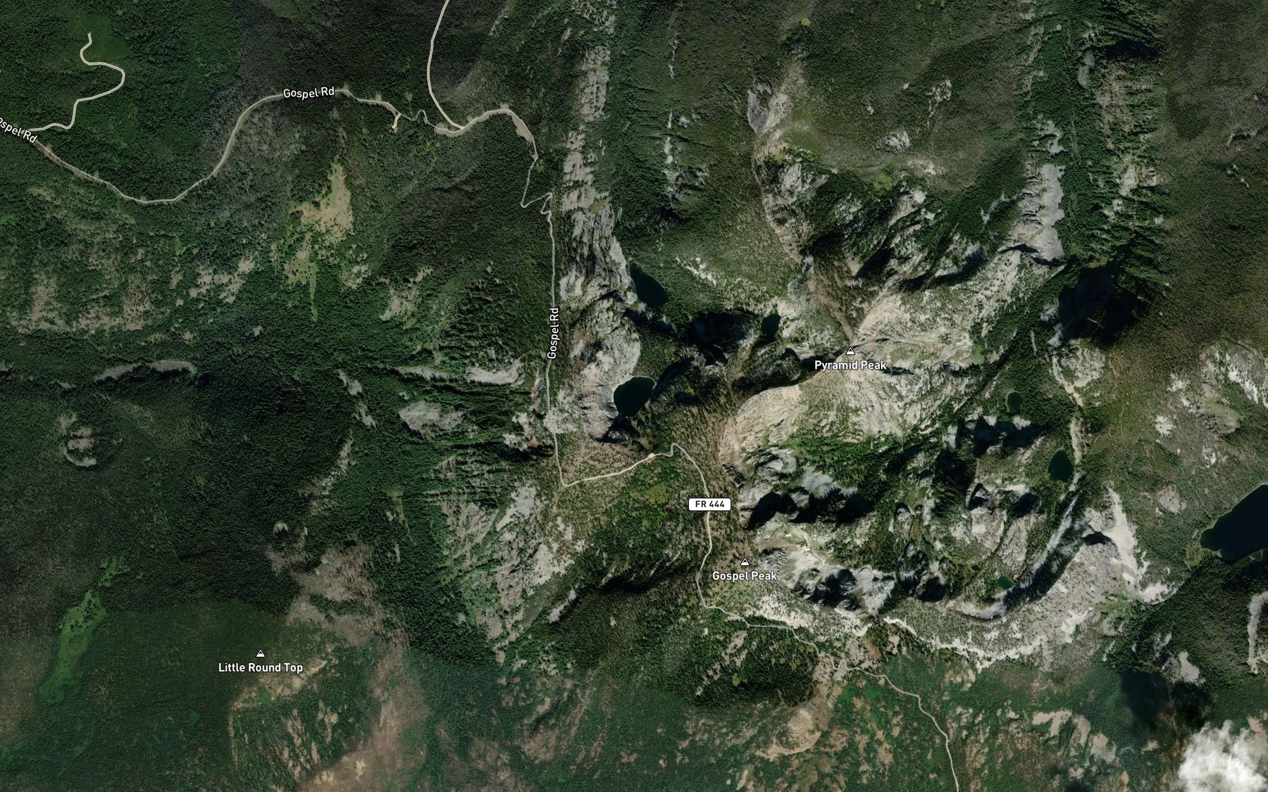 Satellite map of the Gospel Lakes