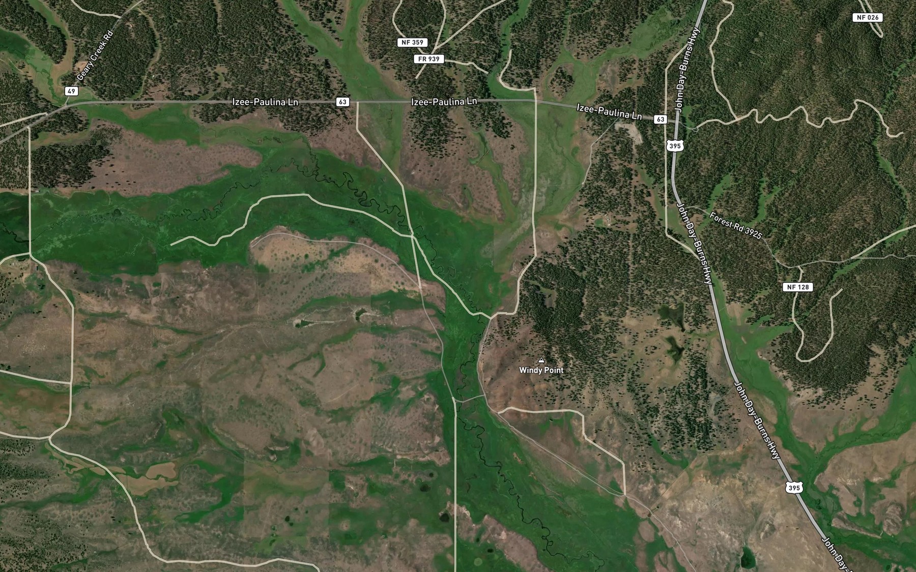 Satellite map of the Camp Creek