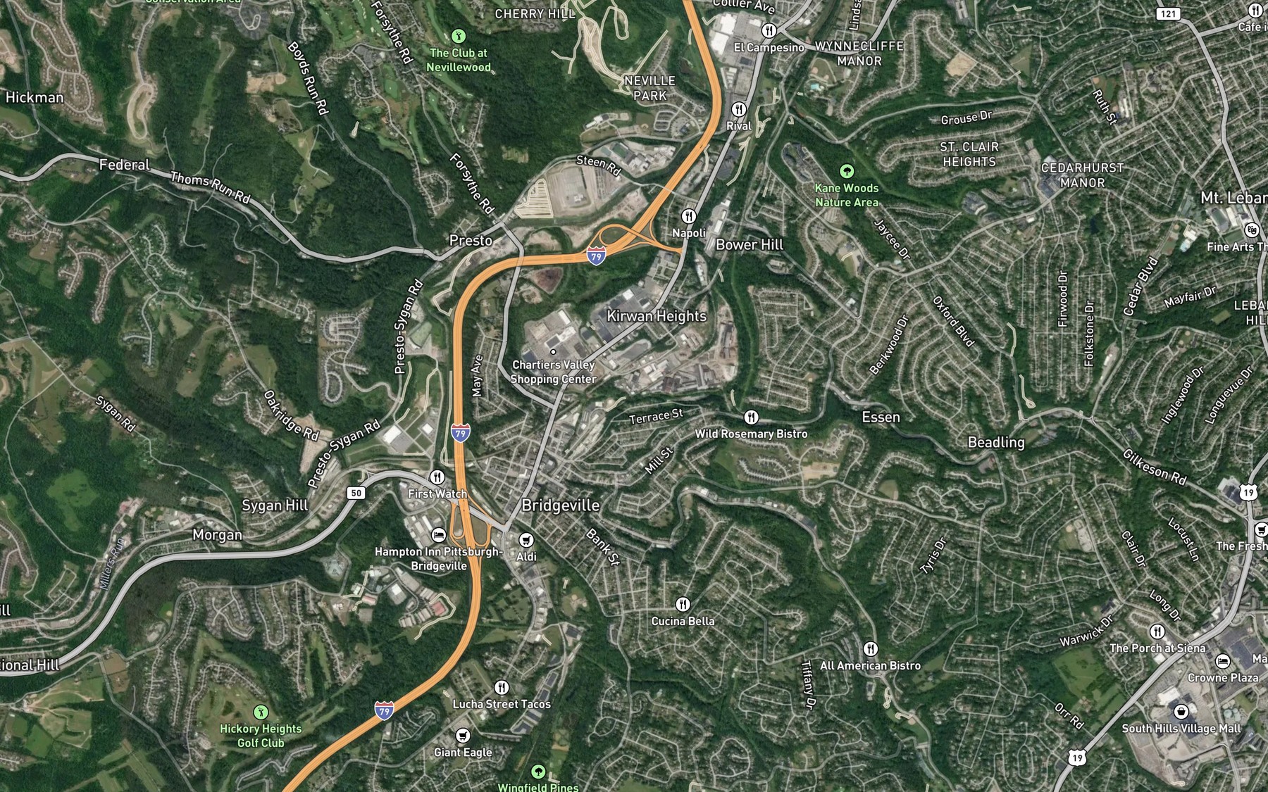 Satellite map of the McLaughlin Run