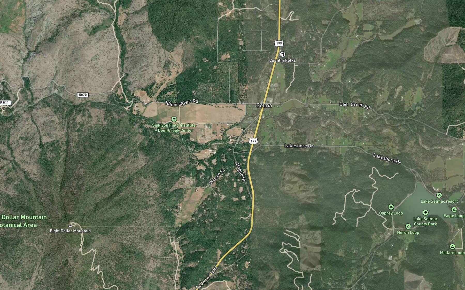 Satellite map of the Hegan Creek