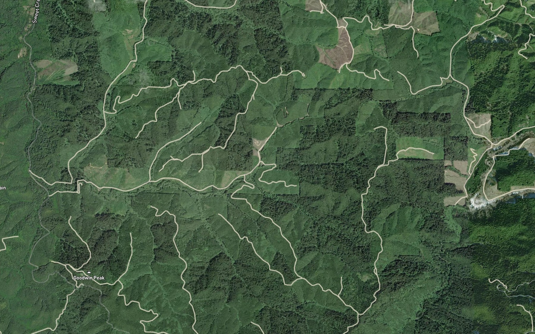 Satellite map of the South Fork Sweet Creek