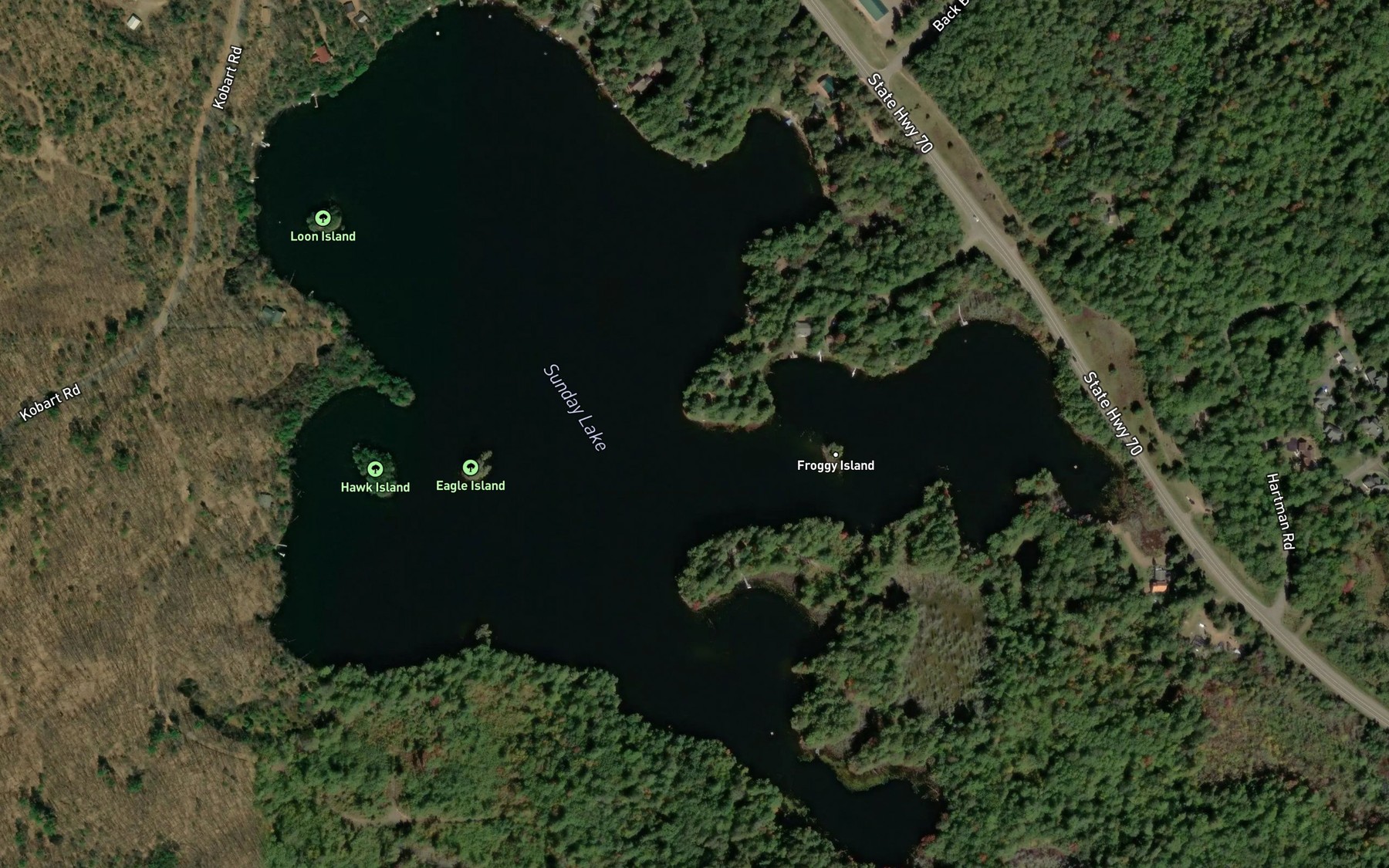 Satellite map of the Sunday Lake