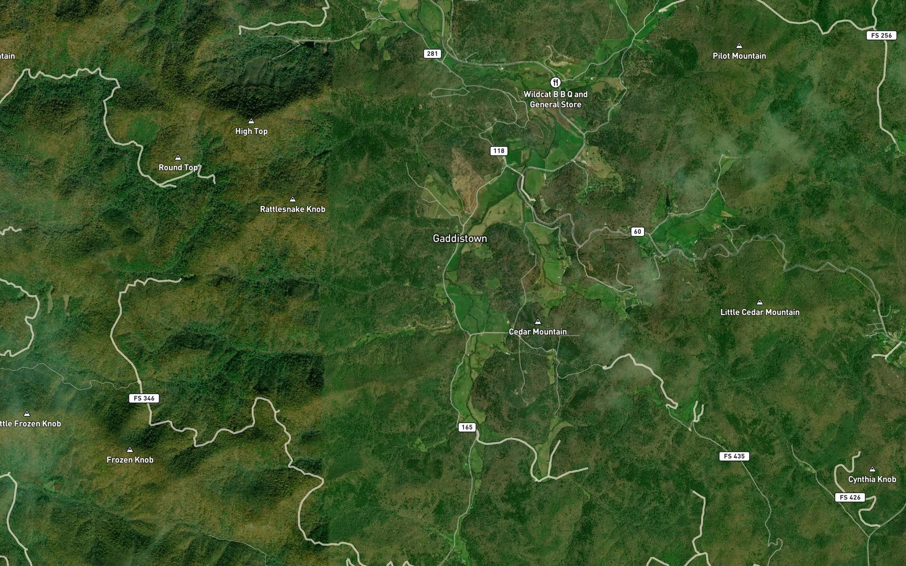 Satellite map of the Gilreath Creek