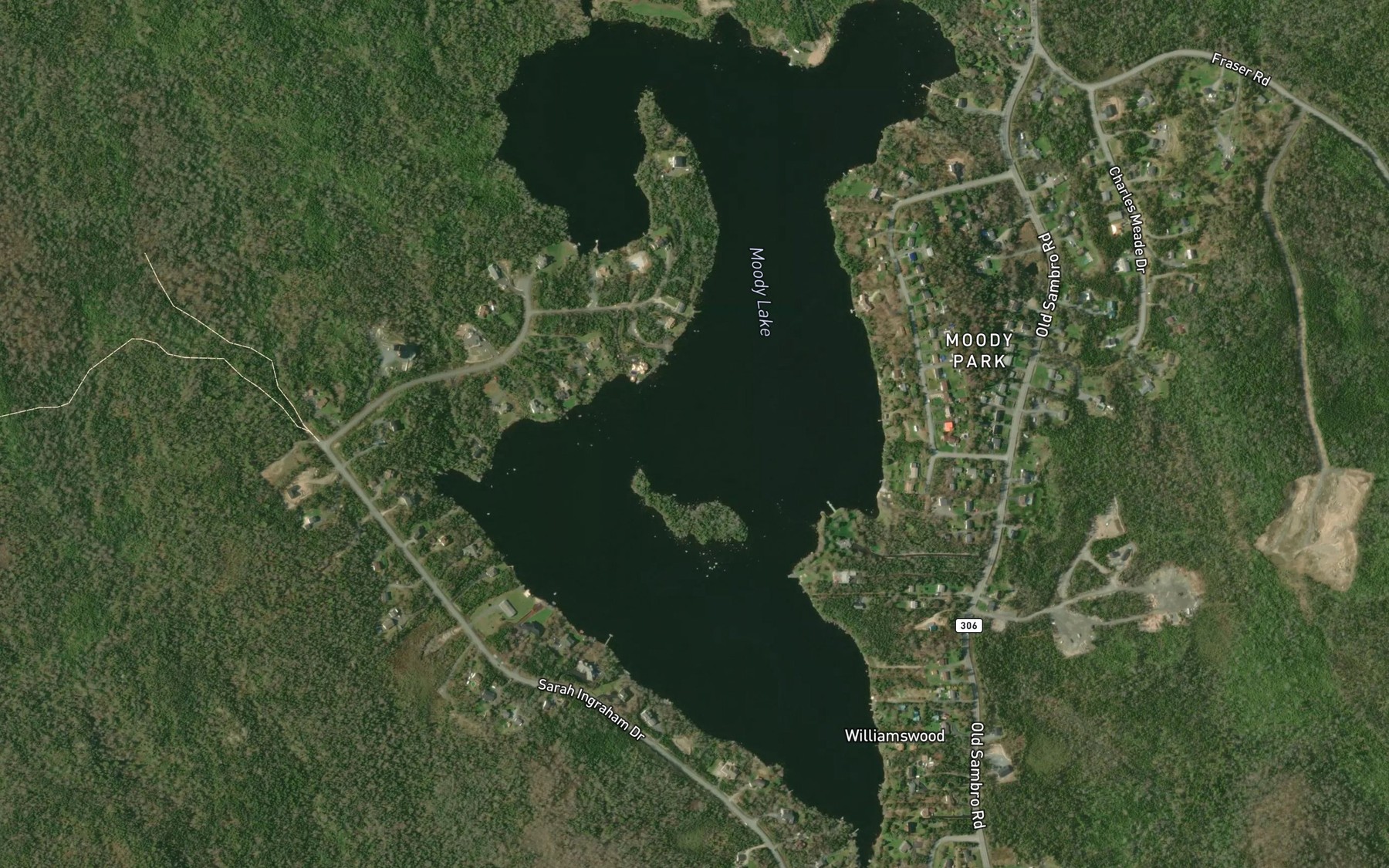 Satellite map of the Moody Lake