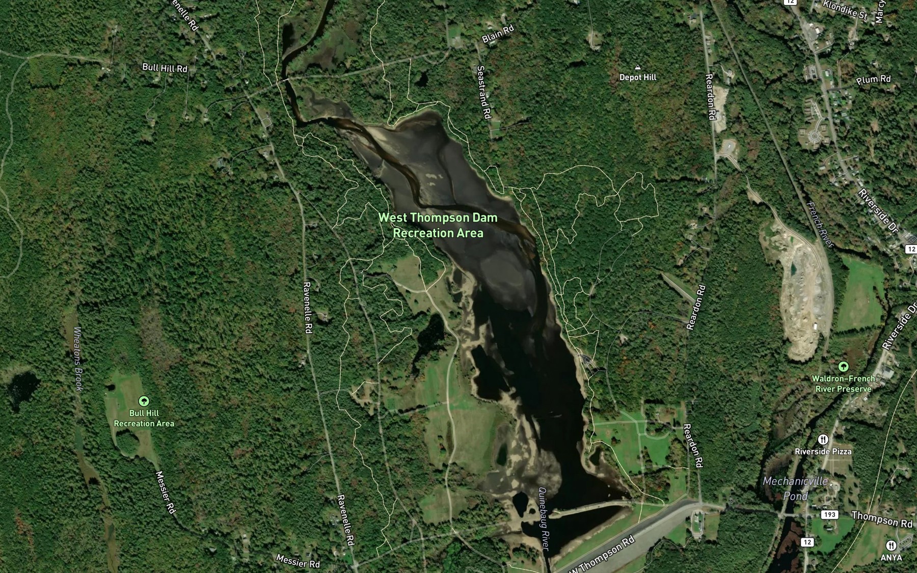 Satellite map of the West Thompson Lake