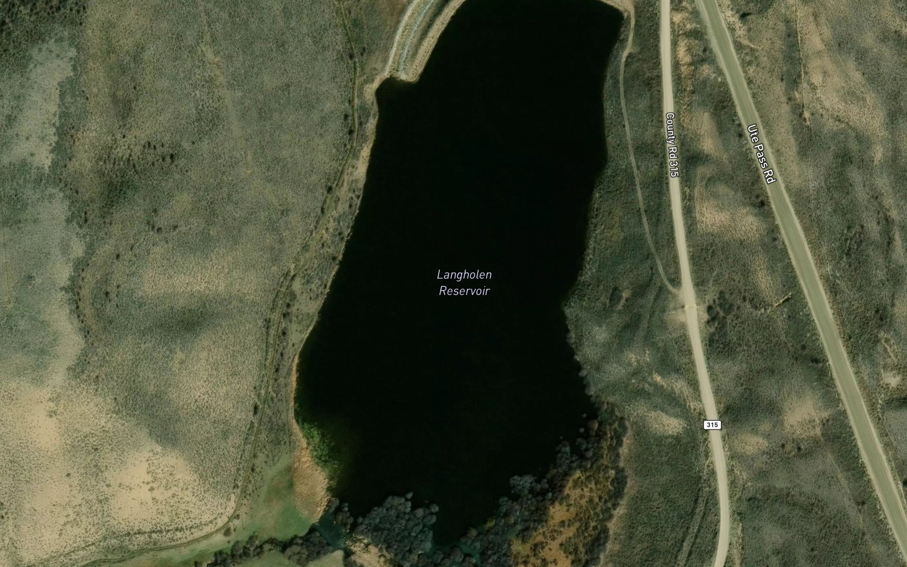 Satellite map of the Langholen Reservoir