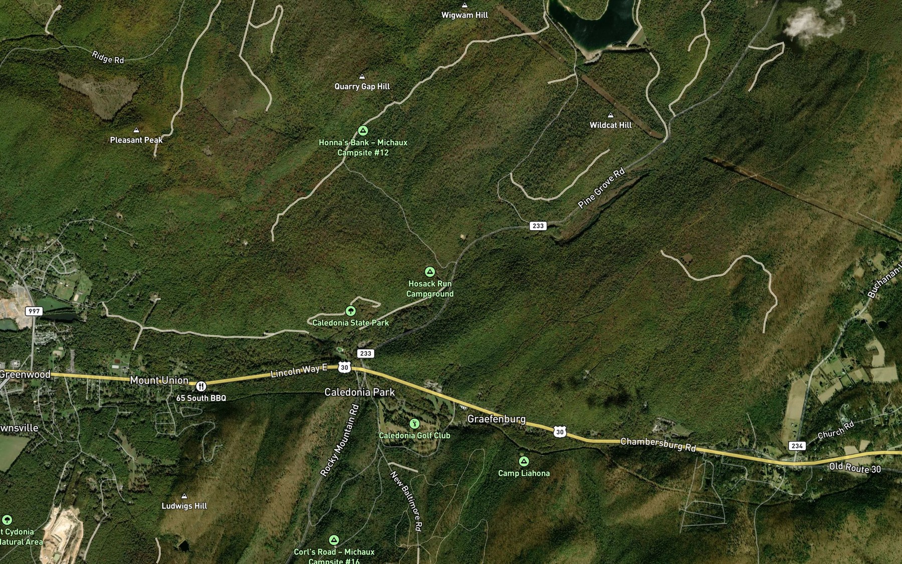 Satellite map of the Hosack Run