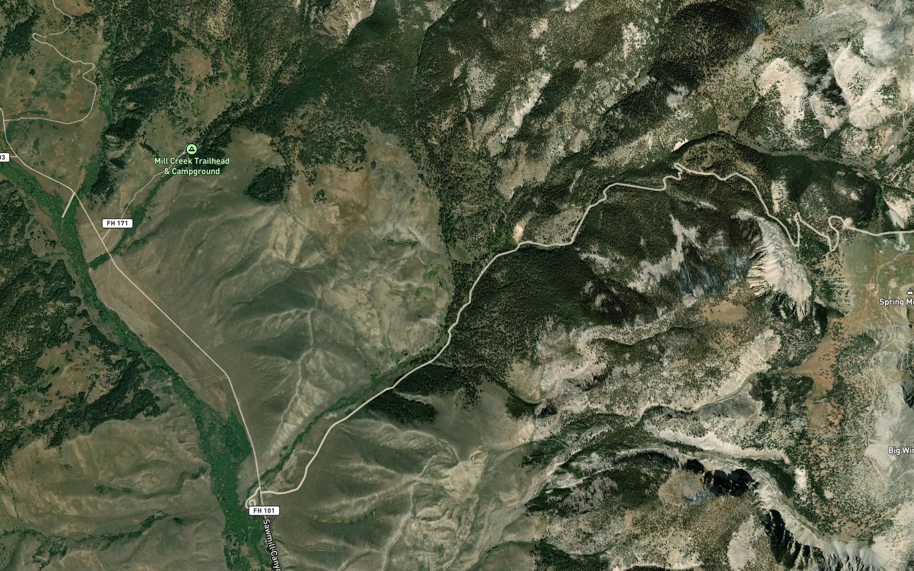Satellite map of the North Fork Squaw Creek