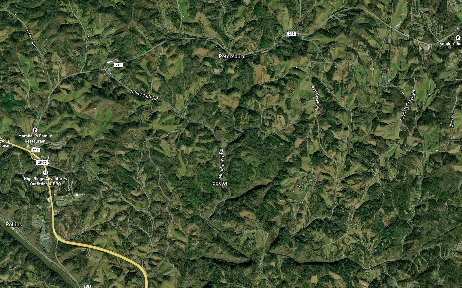 Satellite map of the Laurel Branch